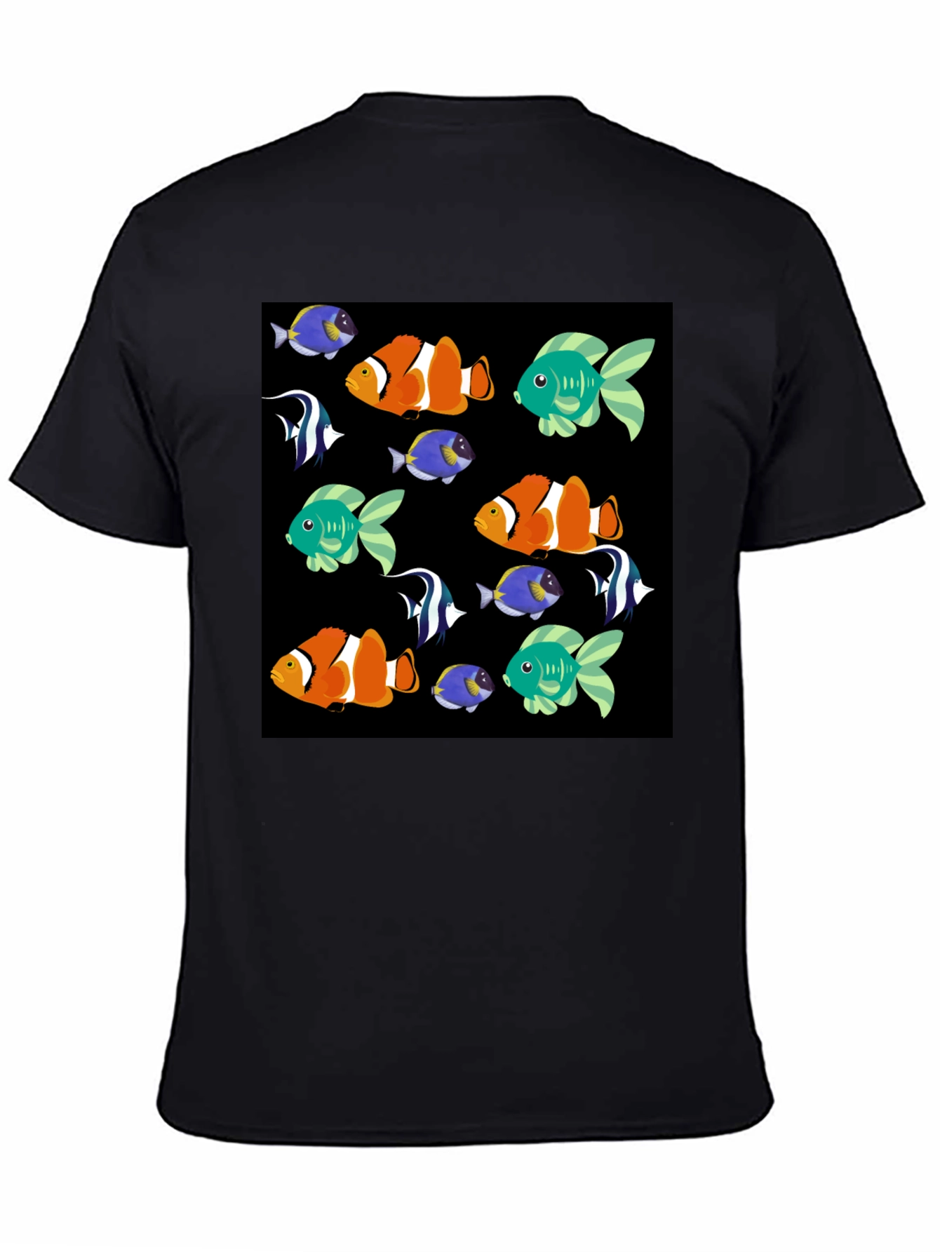 Black Fun Fish Pattern Black T-Shirt view 4