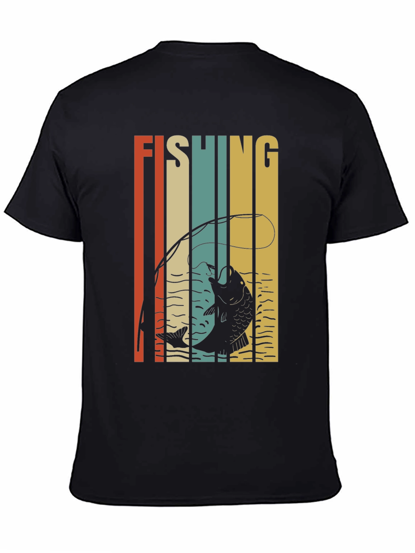 Black Retro Fishing Graphic T-Shirt - Black view 4