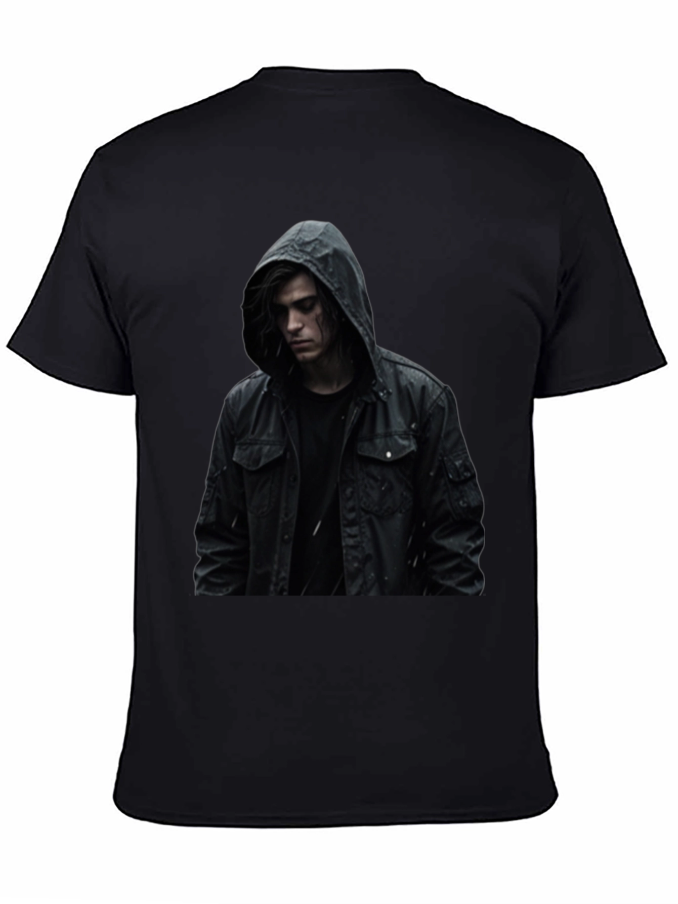 Black Hooded Figure Graphic Black T-Shirt view 4