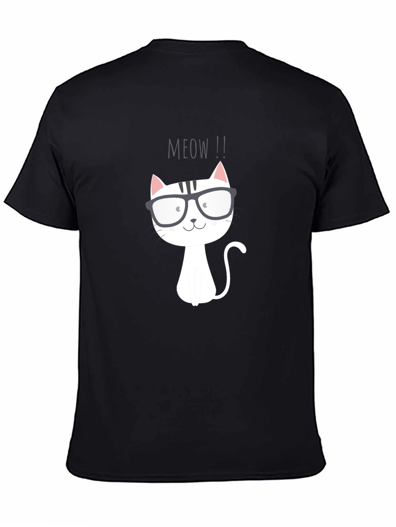 Black Meow Cat T-Shirt - Cute Cartoon Graphic Tee view 4