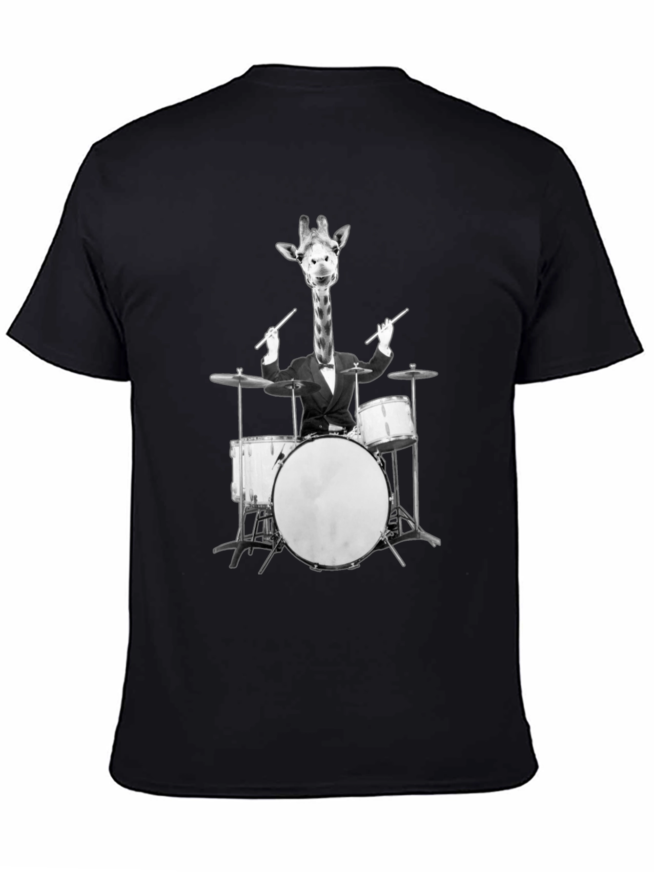 Black Giraffe Drummer Graphic Tee - Cool Novelty T-Shirt view 4