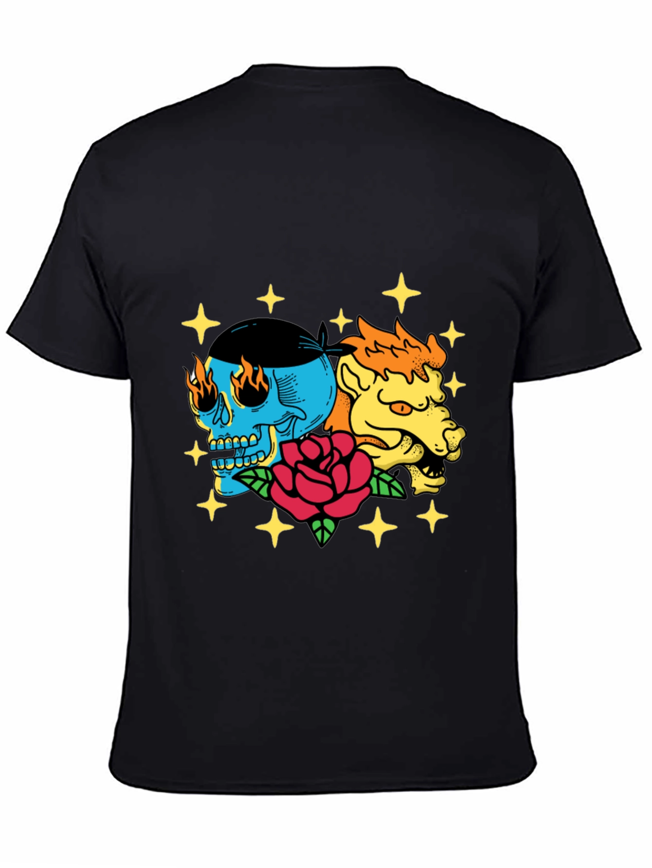Black Skull & Beast Graphic Tee - Black Cotton T-Shirt view 4