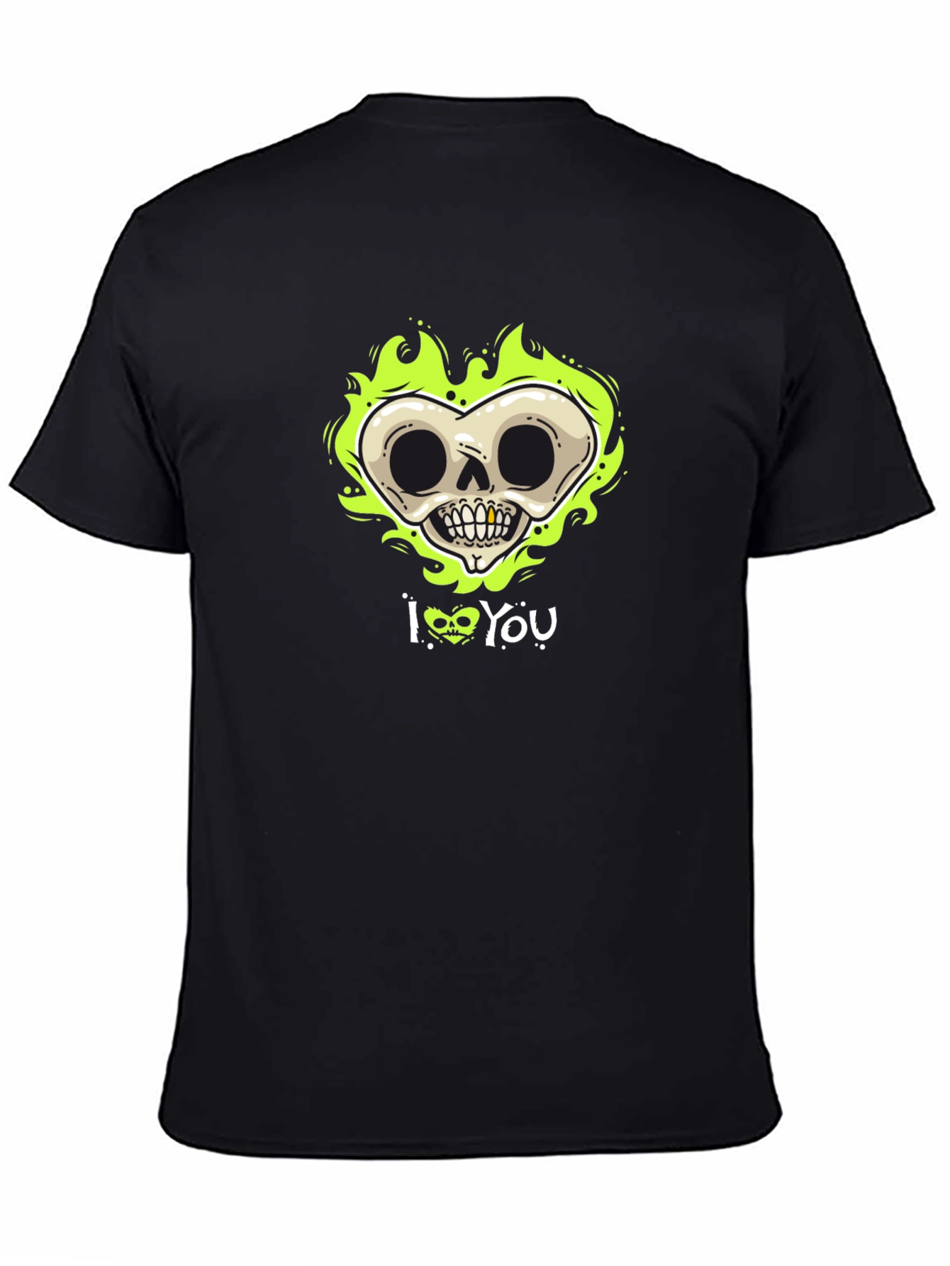 Black Skull Heart I Love You Graphic Black T-Shirt view 4