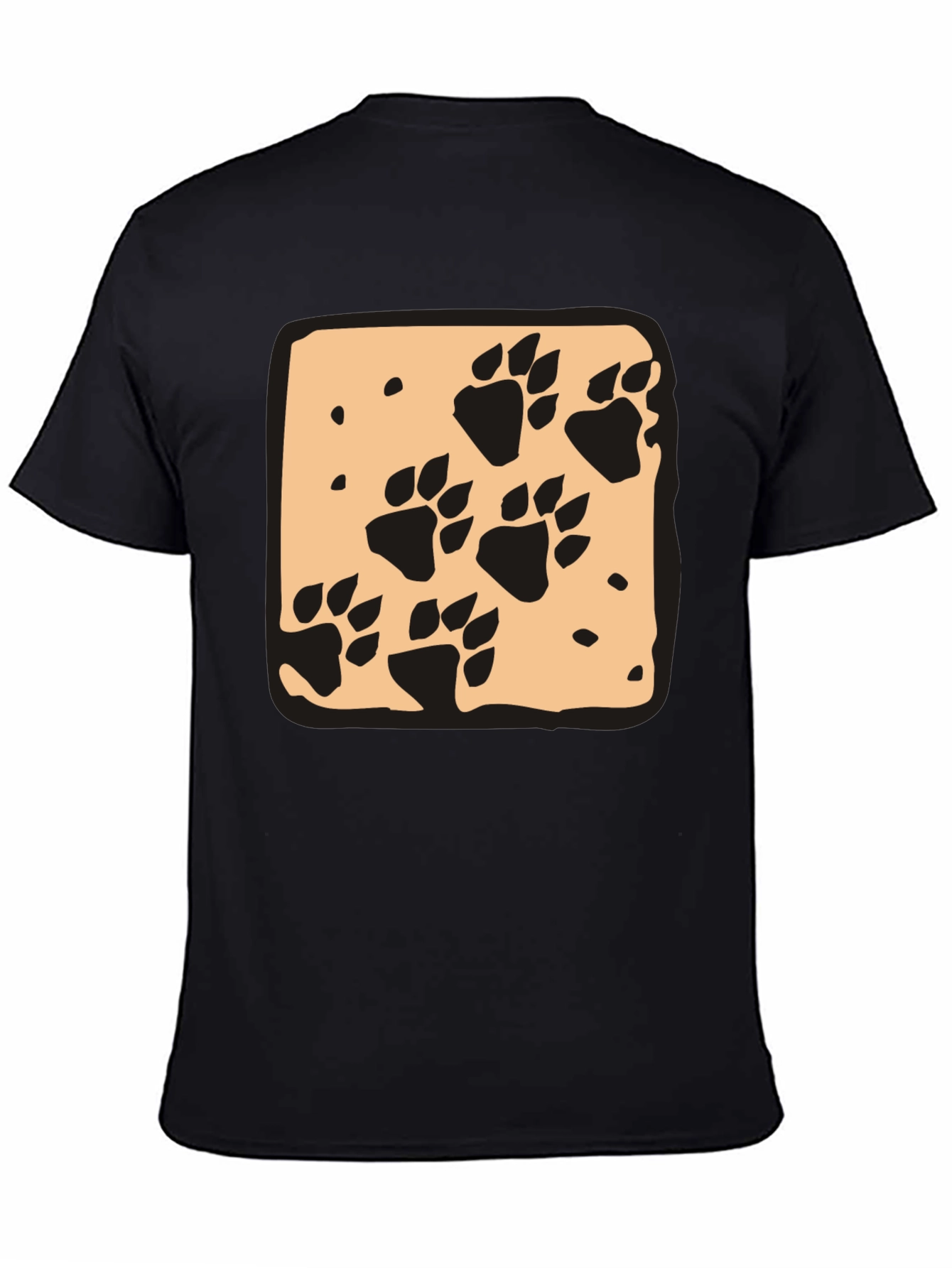Black Paw Print Graphic Tee - Black Crew Neck Casual T-Shirt view 4