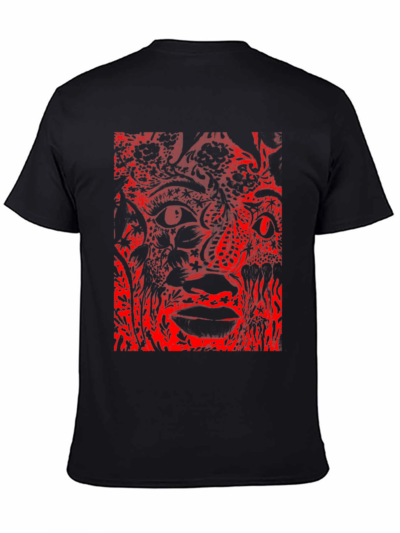 Black Abstract Red Print Black T-Shirt view 4