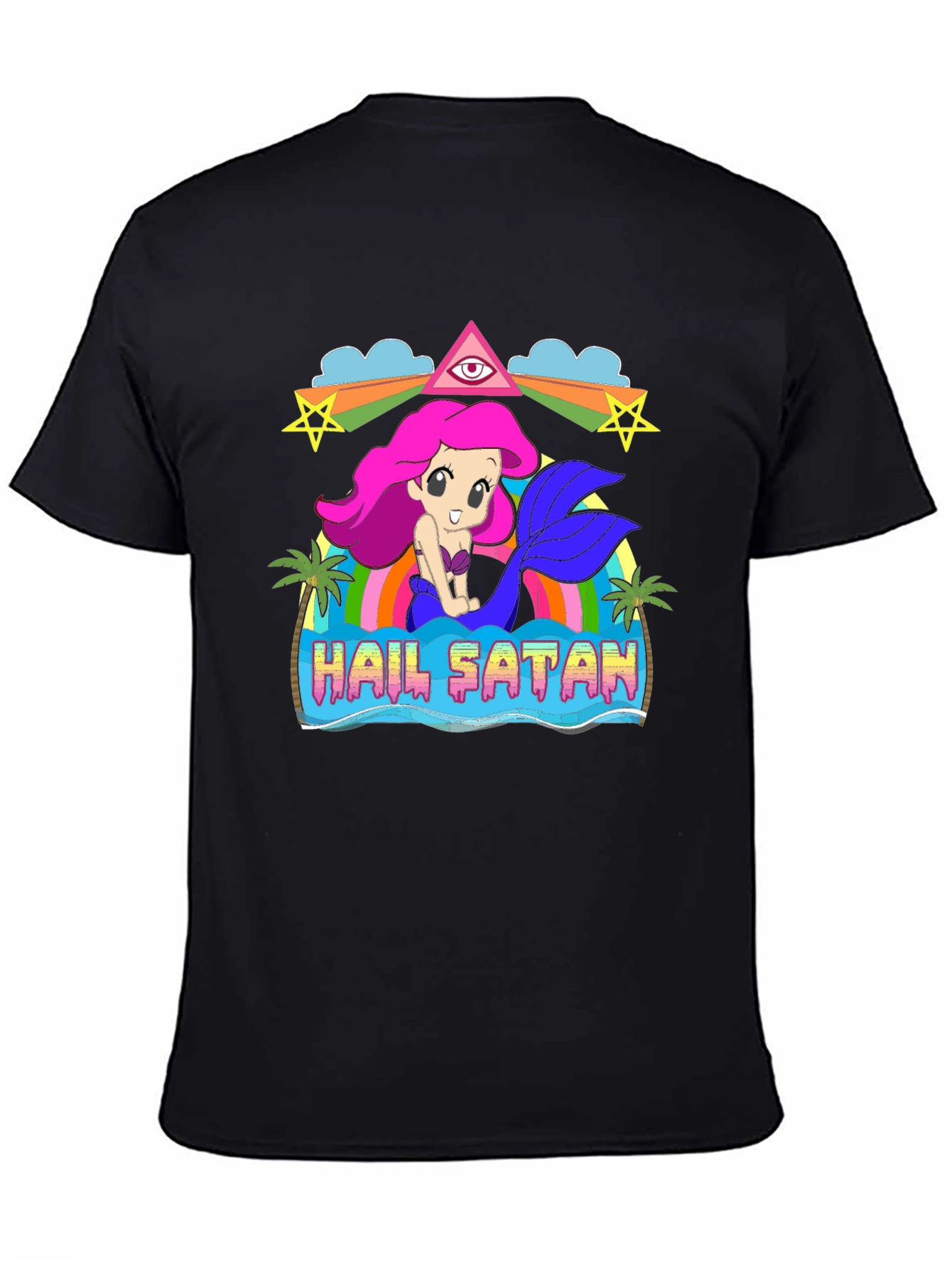 Black Hail Satan Mermaid Graphic T-Shirt view 4