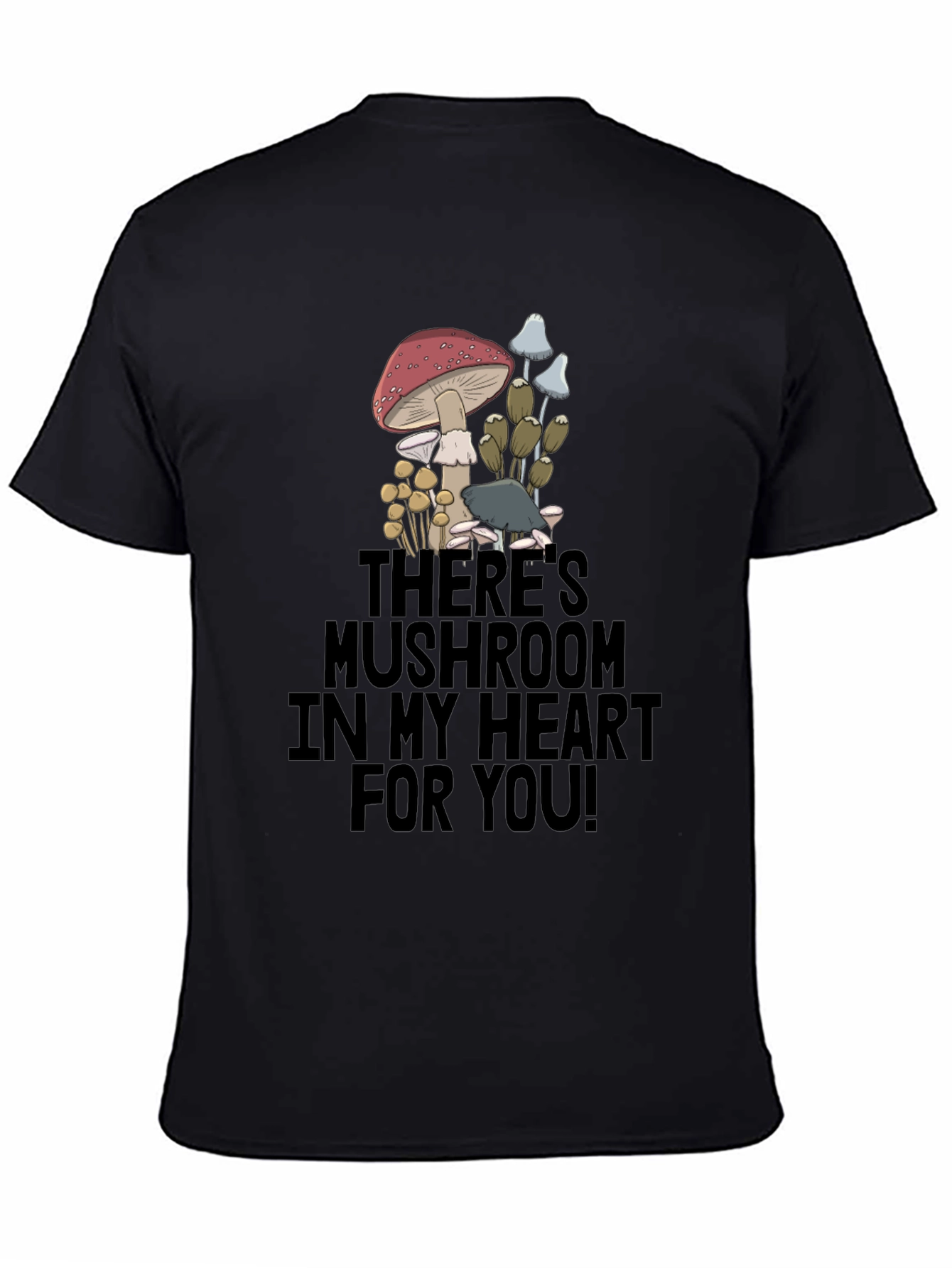 Black Mushroom Heart Graphic T-Shirt - Funny Novelty Tee view 4