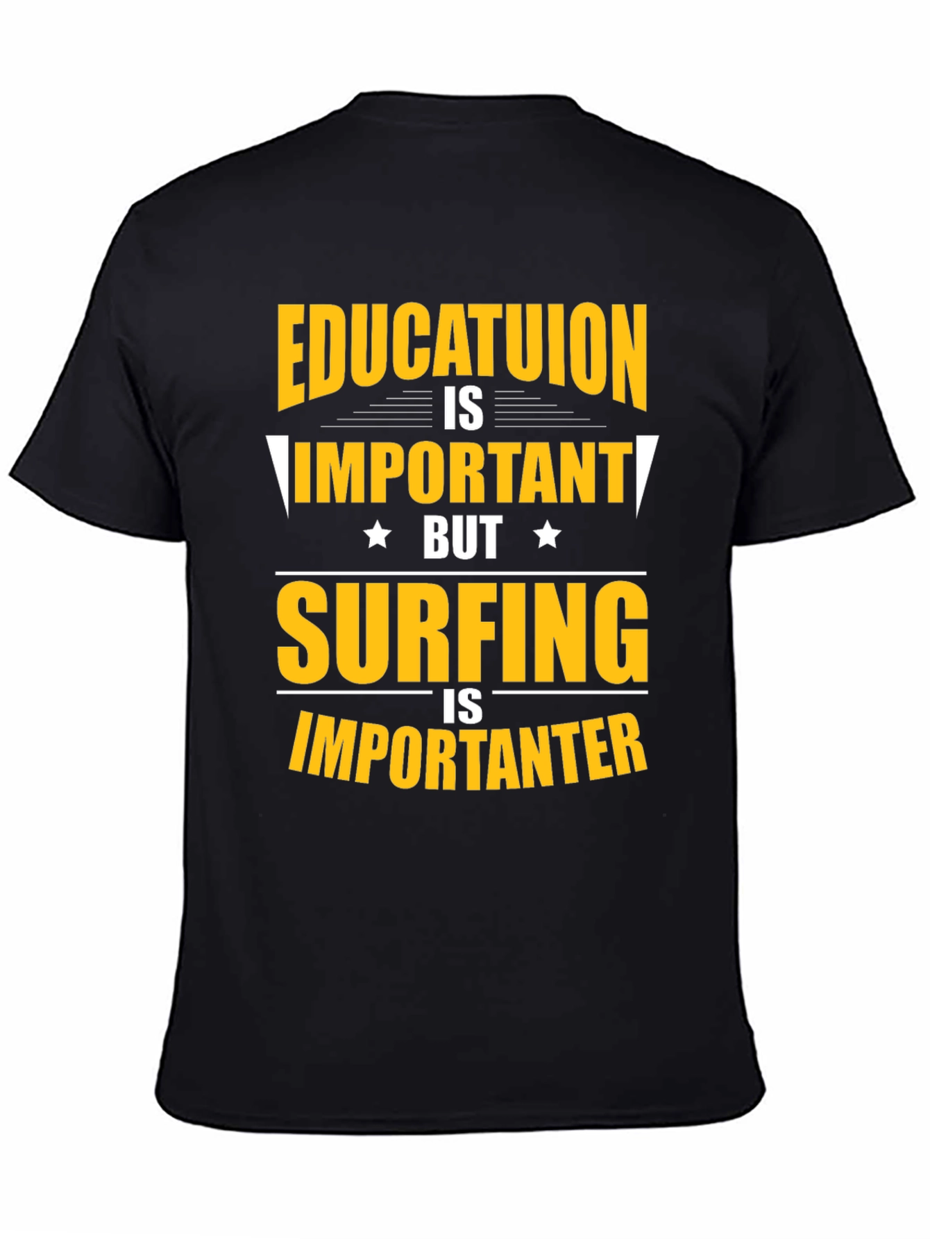 Black Funny Surfing Education T-Shirt view 4