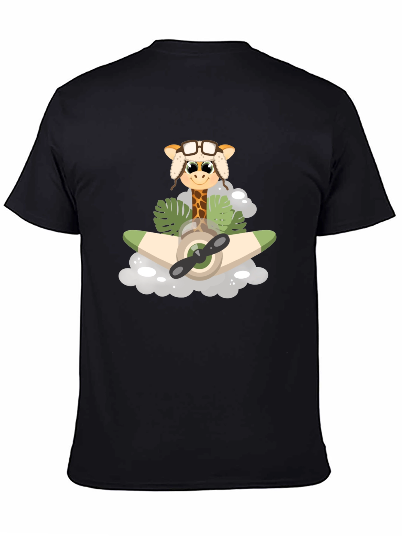 Black Giraffe Aviator T-Shirt: Cute Cartoon Plane Design view 4