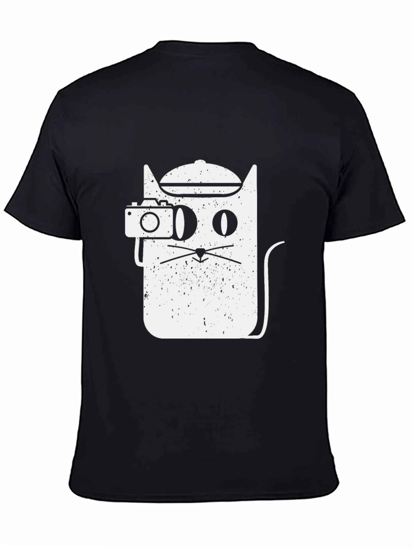 Black Cool Cat Photographer Graphic Tee - Unisex Black T-Shirt view 4