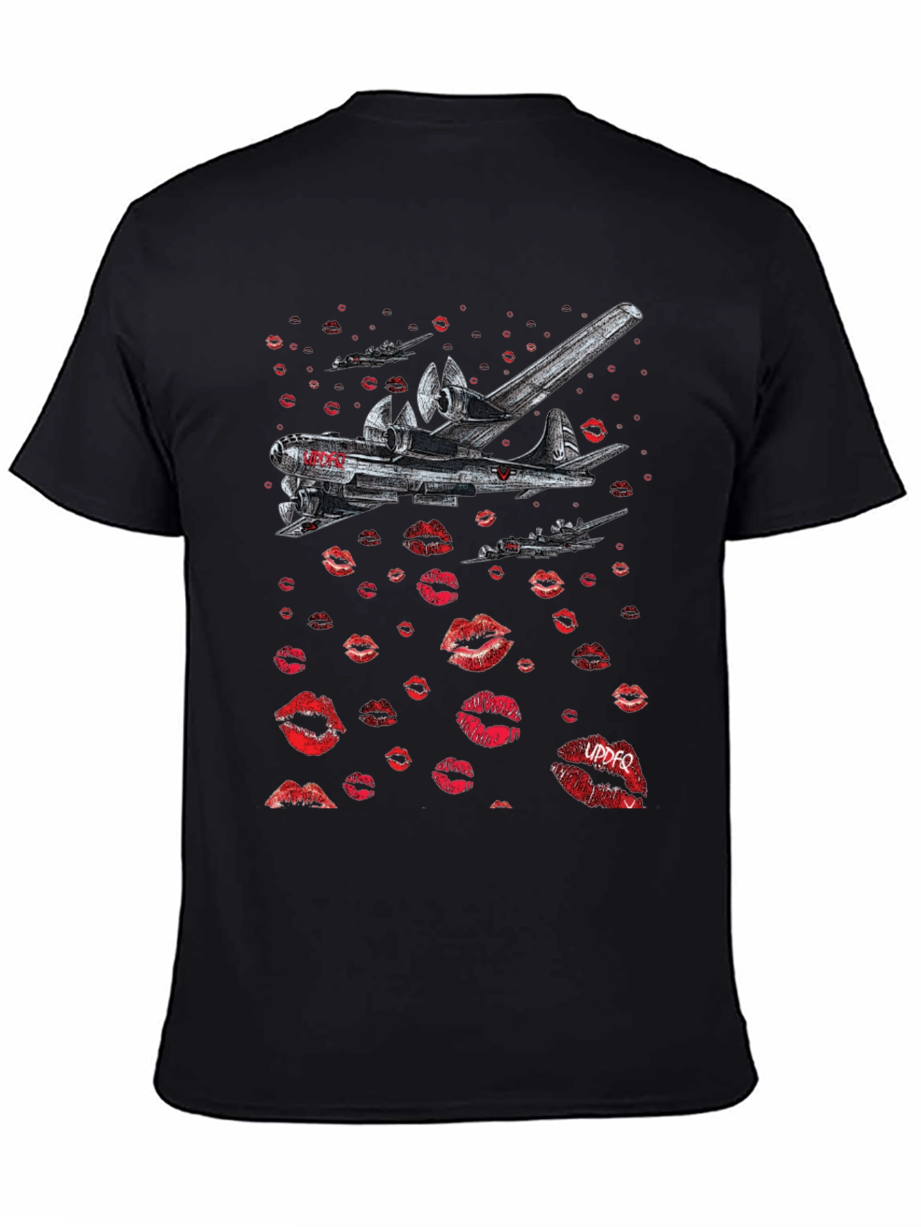 Black Bomber Plane Lips Print Graphic Tee - Unique Design view 4