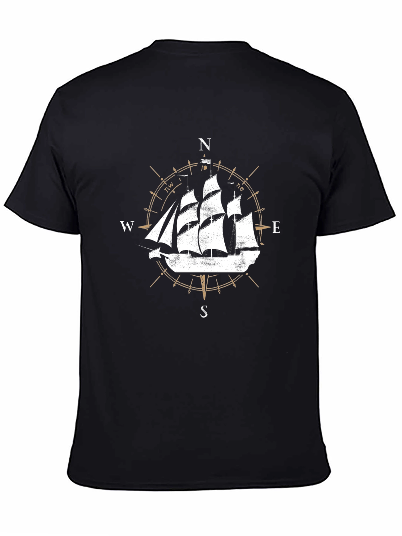 Black Nautical Compass Ship Graphic Tee view 4