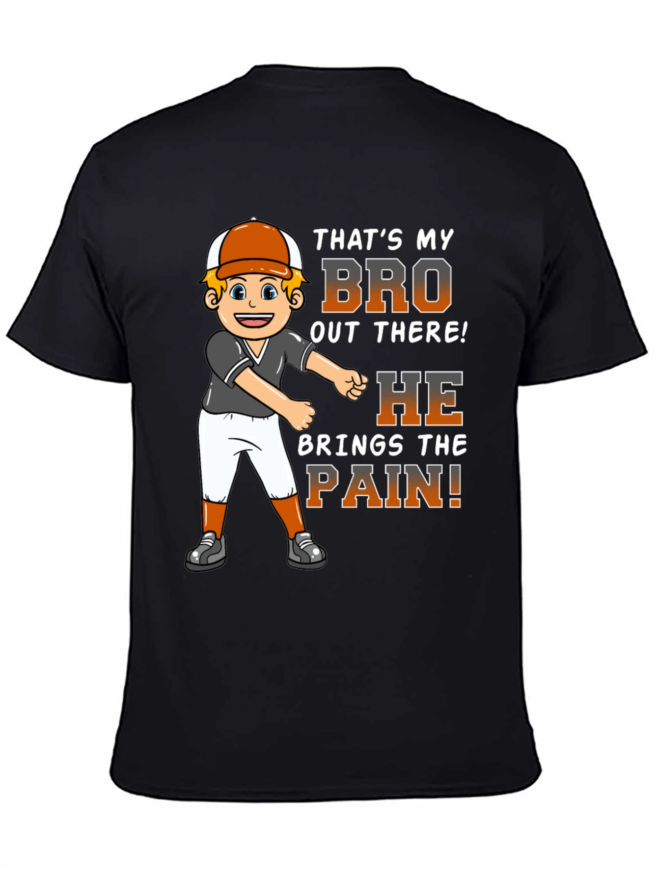 Black Baseball Bro T-Shirt - That's My Bro Out There! view 4