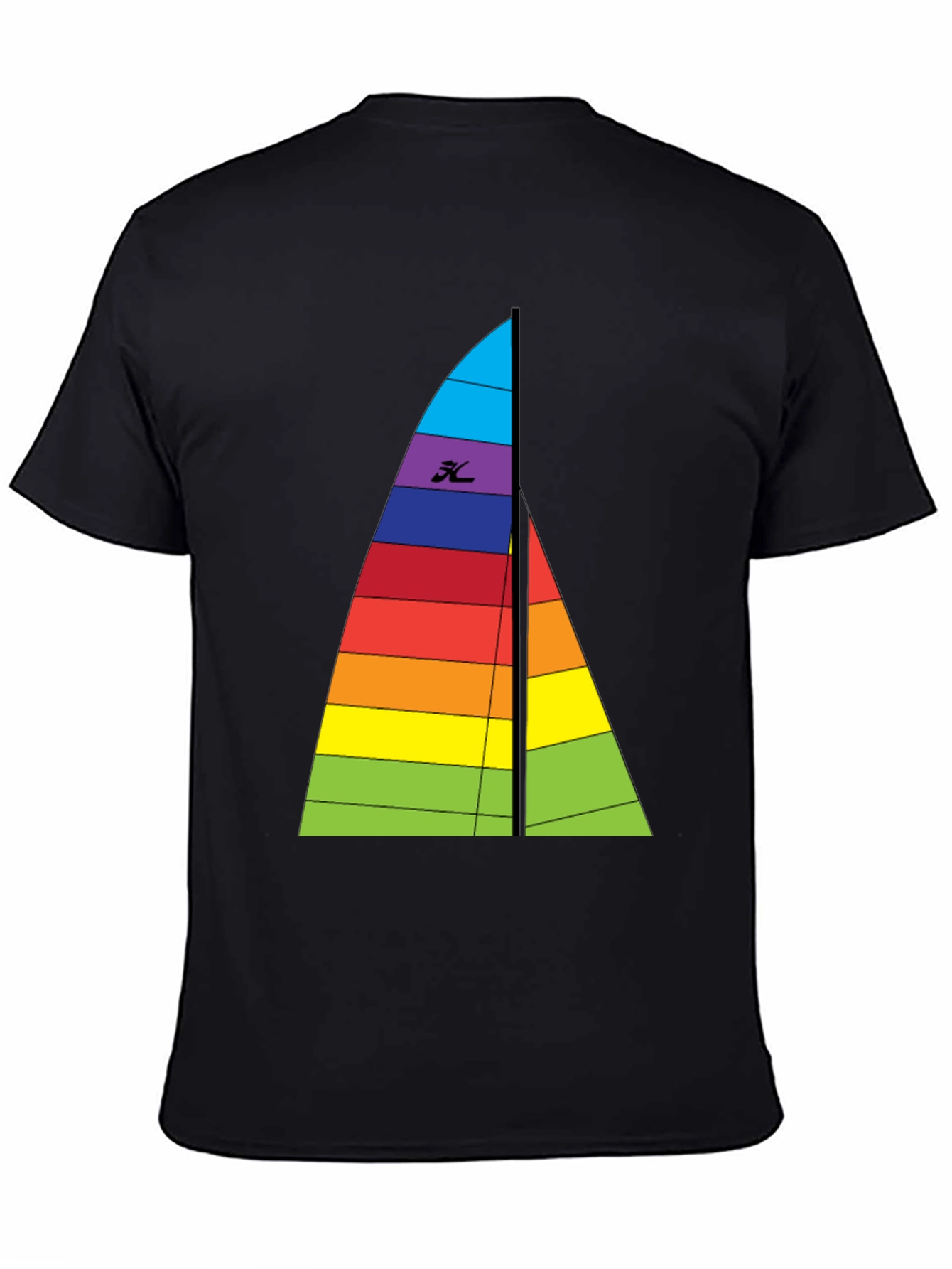 Black Rainbow Sailboat Graphic Tee - Black Cotton T-Shirt view 4