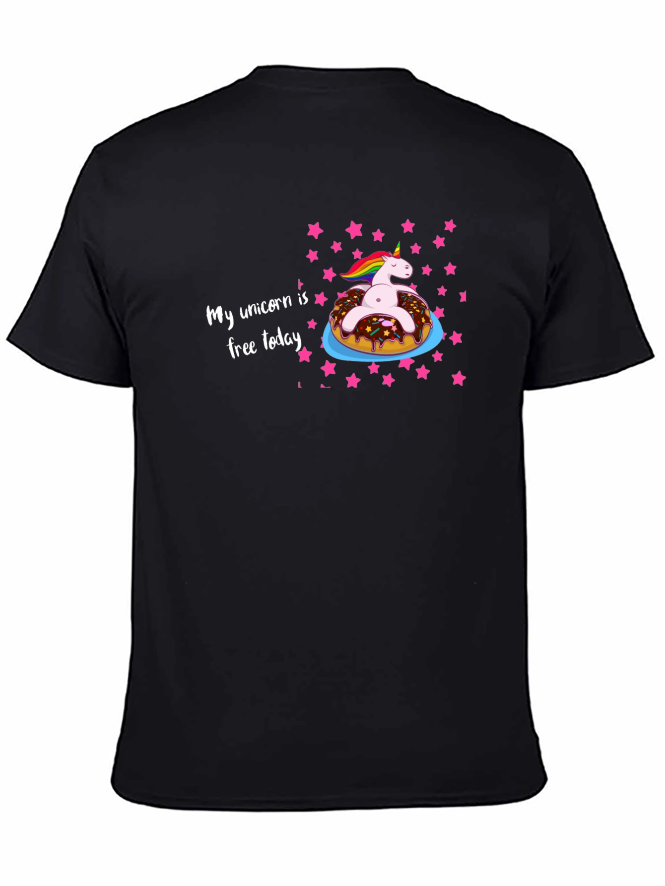 Black Unicorn Donut T-Shirt - My Unicorn is Free Today view 4