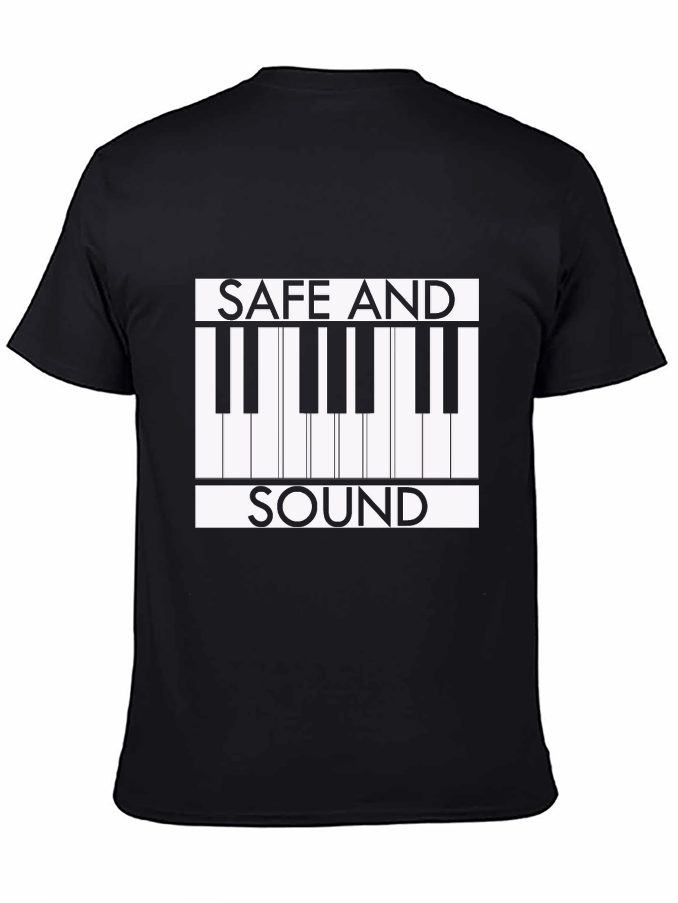 Black Safe and Sound Piano Keys Graphic Tee view 4