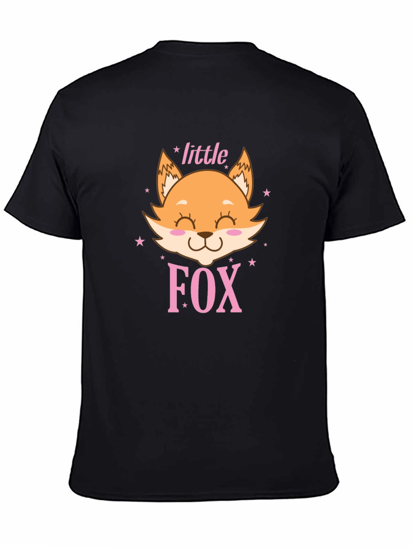 Black Cute Little Fox Graphic Tee - Unisex Black Shirt view 4