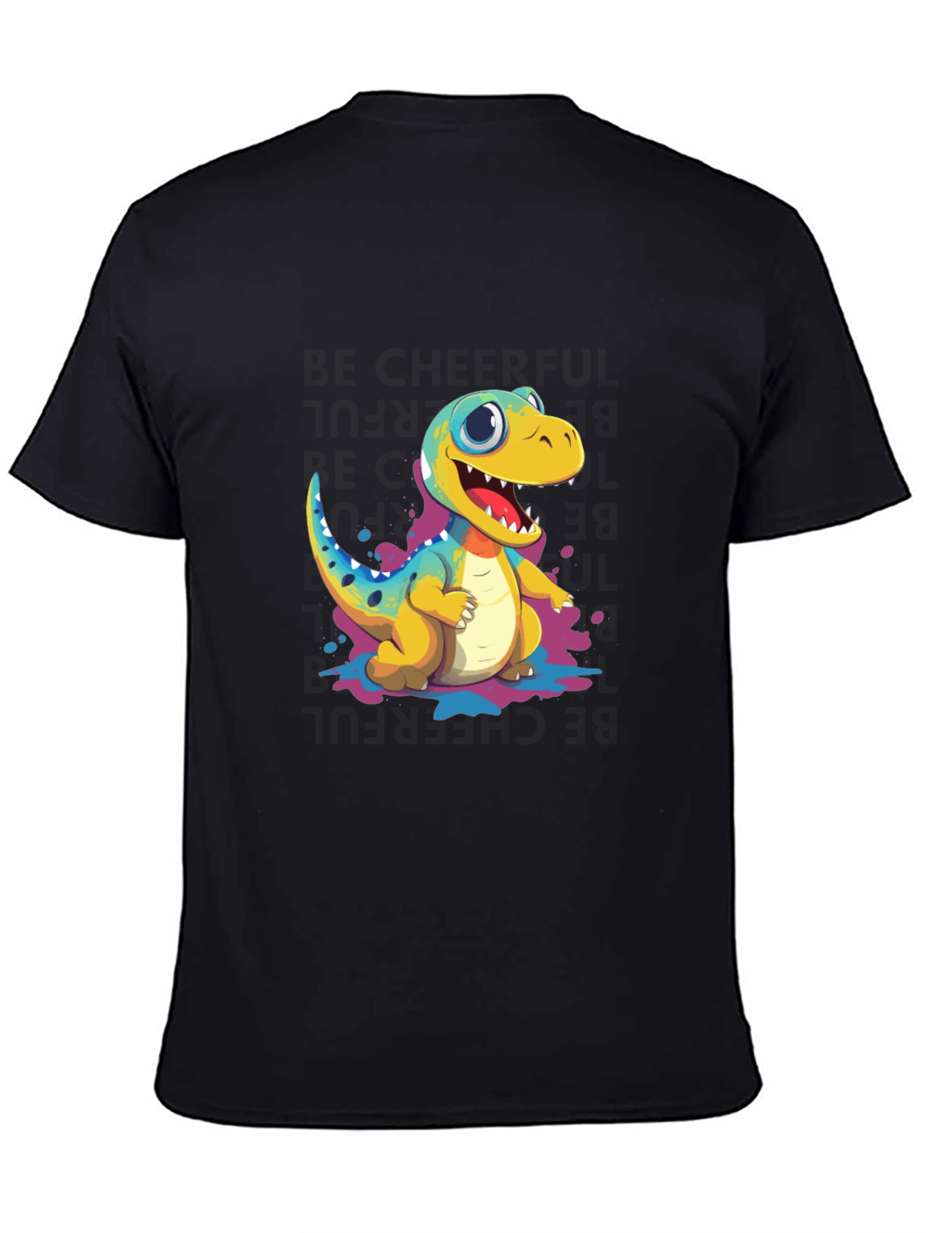 Black Cute Cartoon Dinosaur Black T-Shirt view 4
