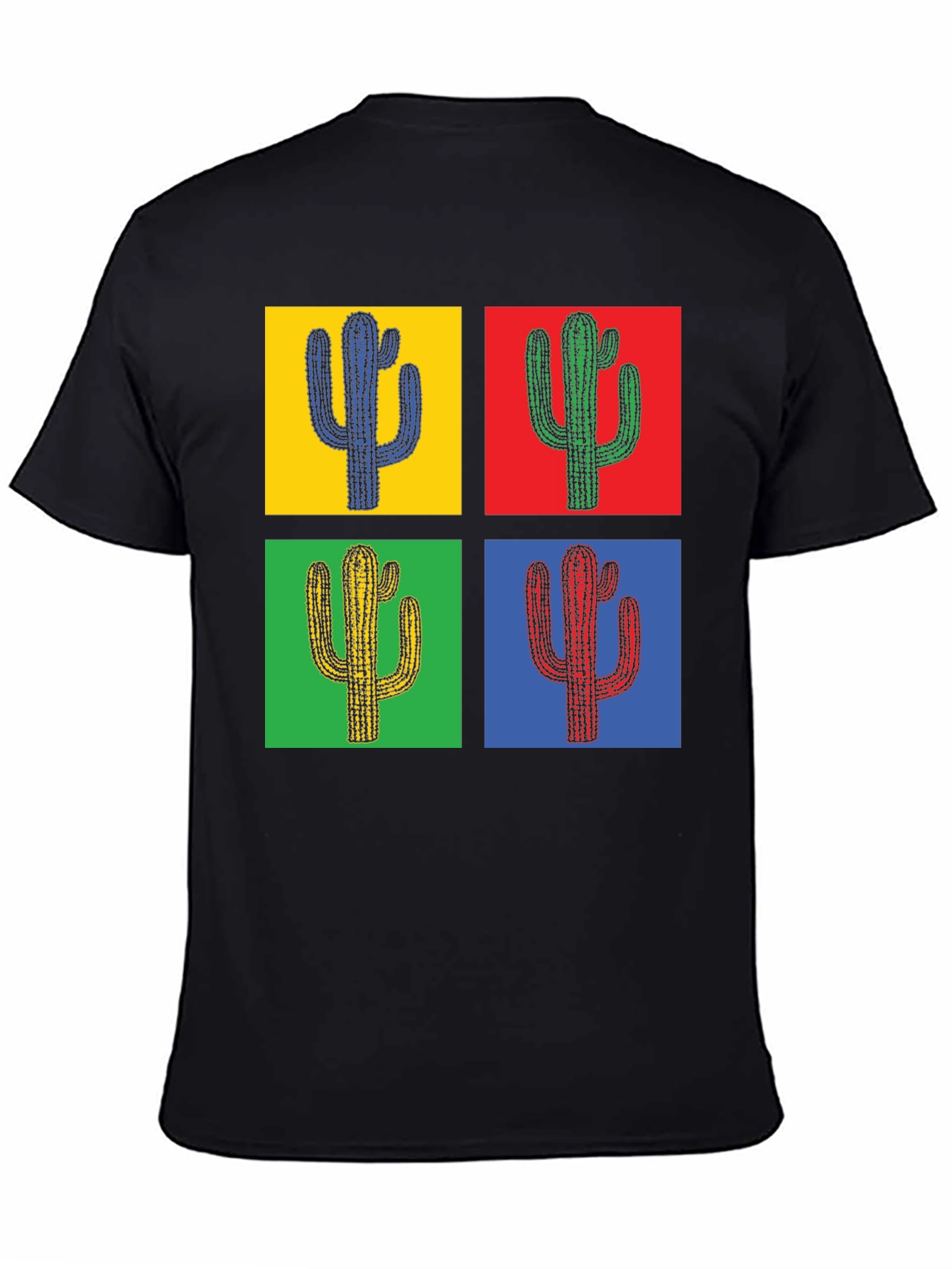 Black Pop Art Cactus Tee - Stylish Graphic T-Shirt view 4