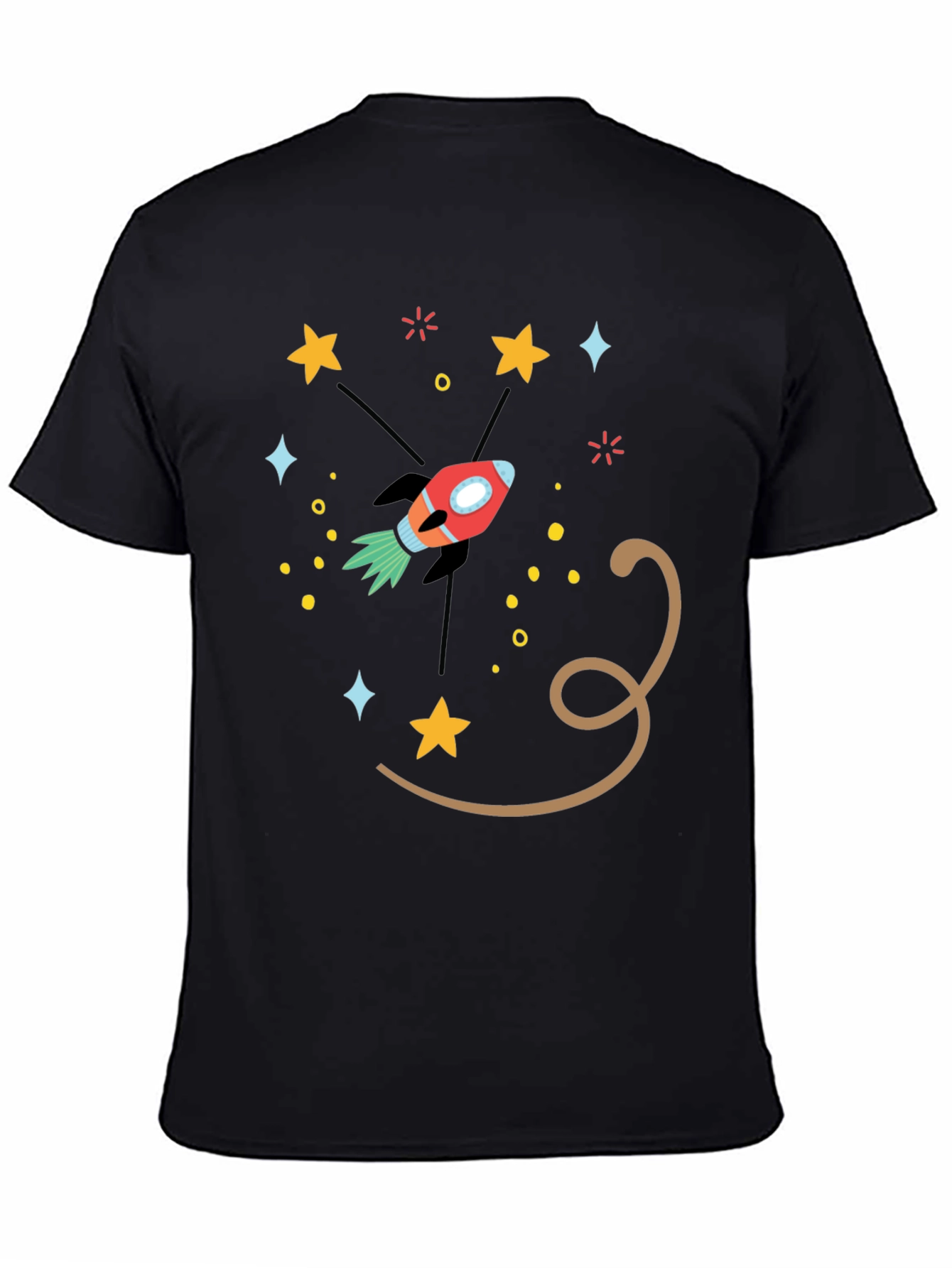 Black Space Rocket Graphic Tee - Black Cotton Blend T-Shirt view 4