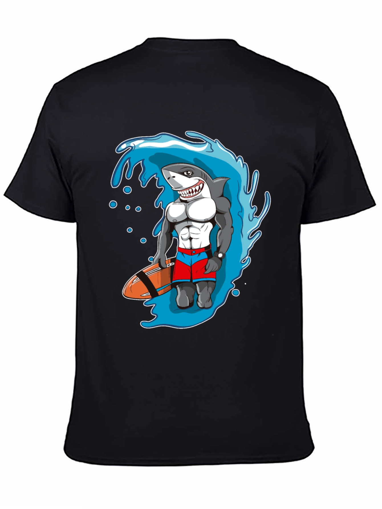 Black Shark Lifeguard Black T-Shirt, Funny Cartoon Design view 4