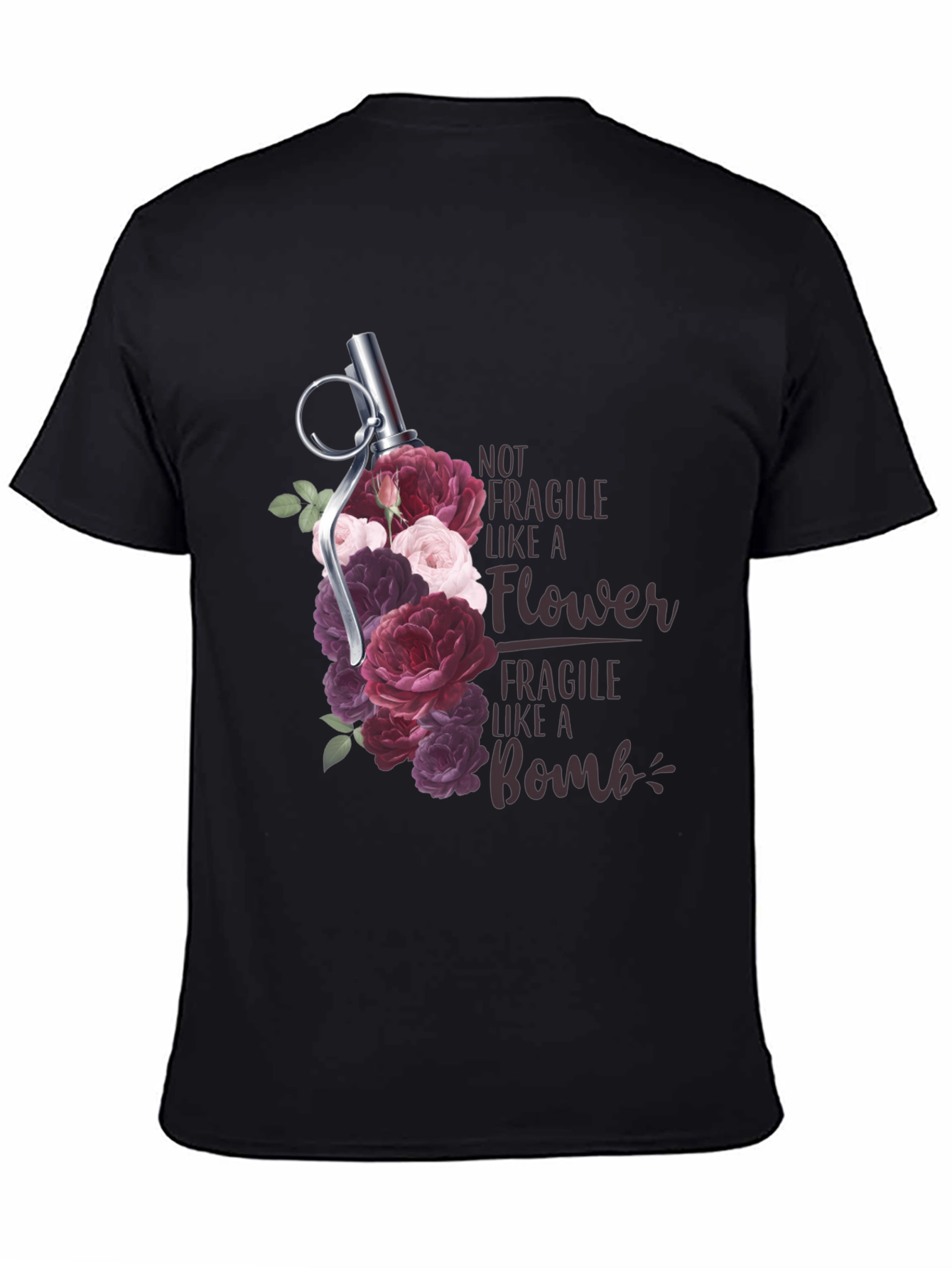 Black Floral Grenade T-Shirt - Not Fragile Bomb Tee view 4