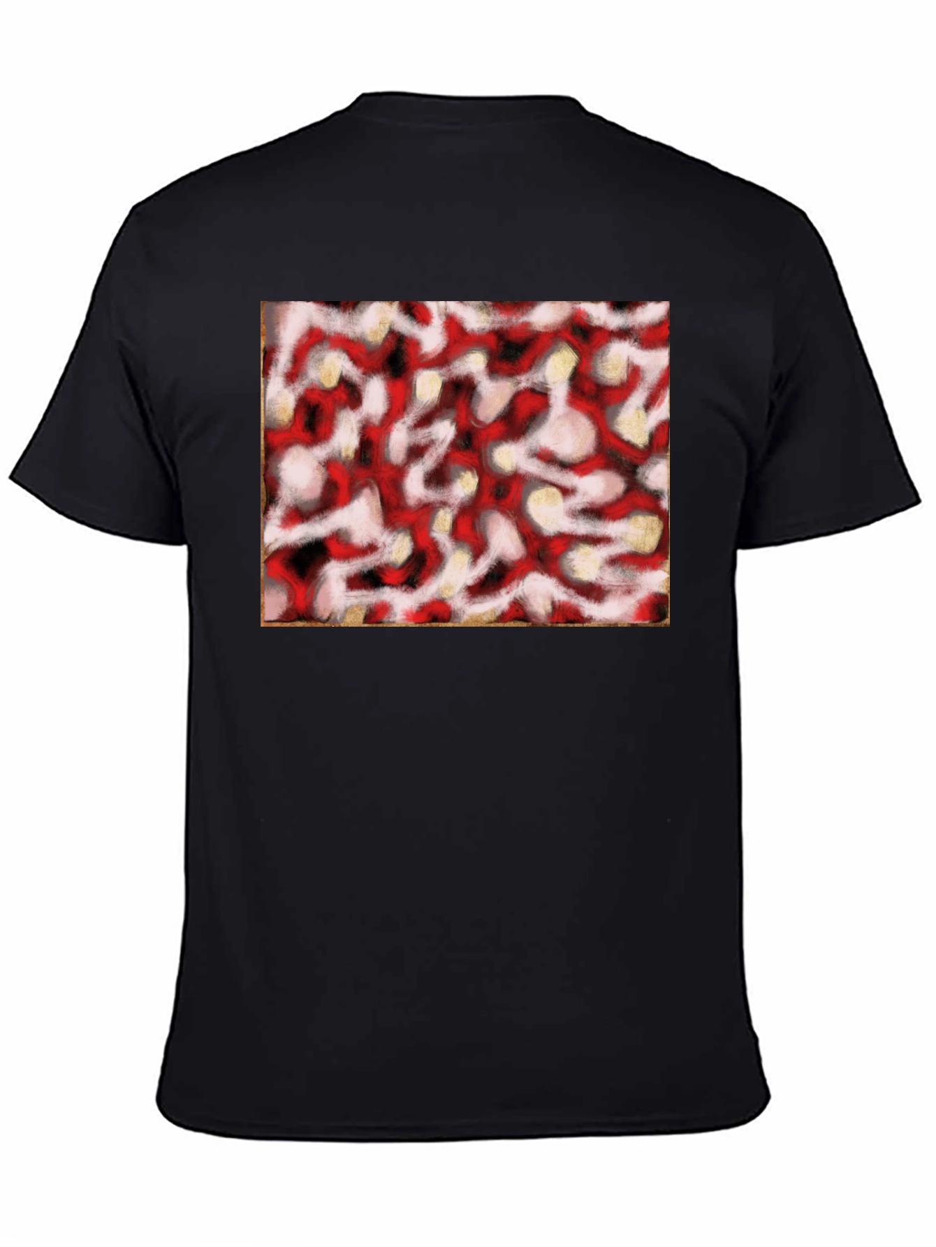 Black Abstract Red & White Pattern Black T-Shirt view 4