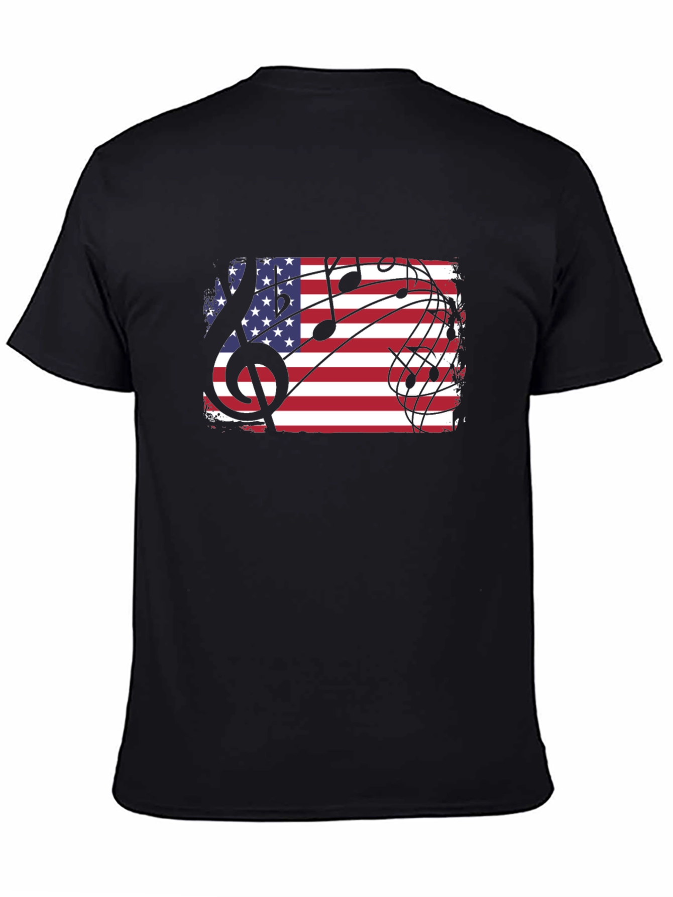 Black American Flag Music Notes Men's Black T-Shirt view 4