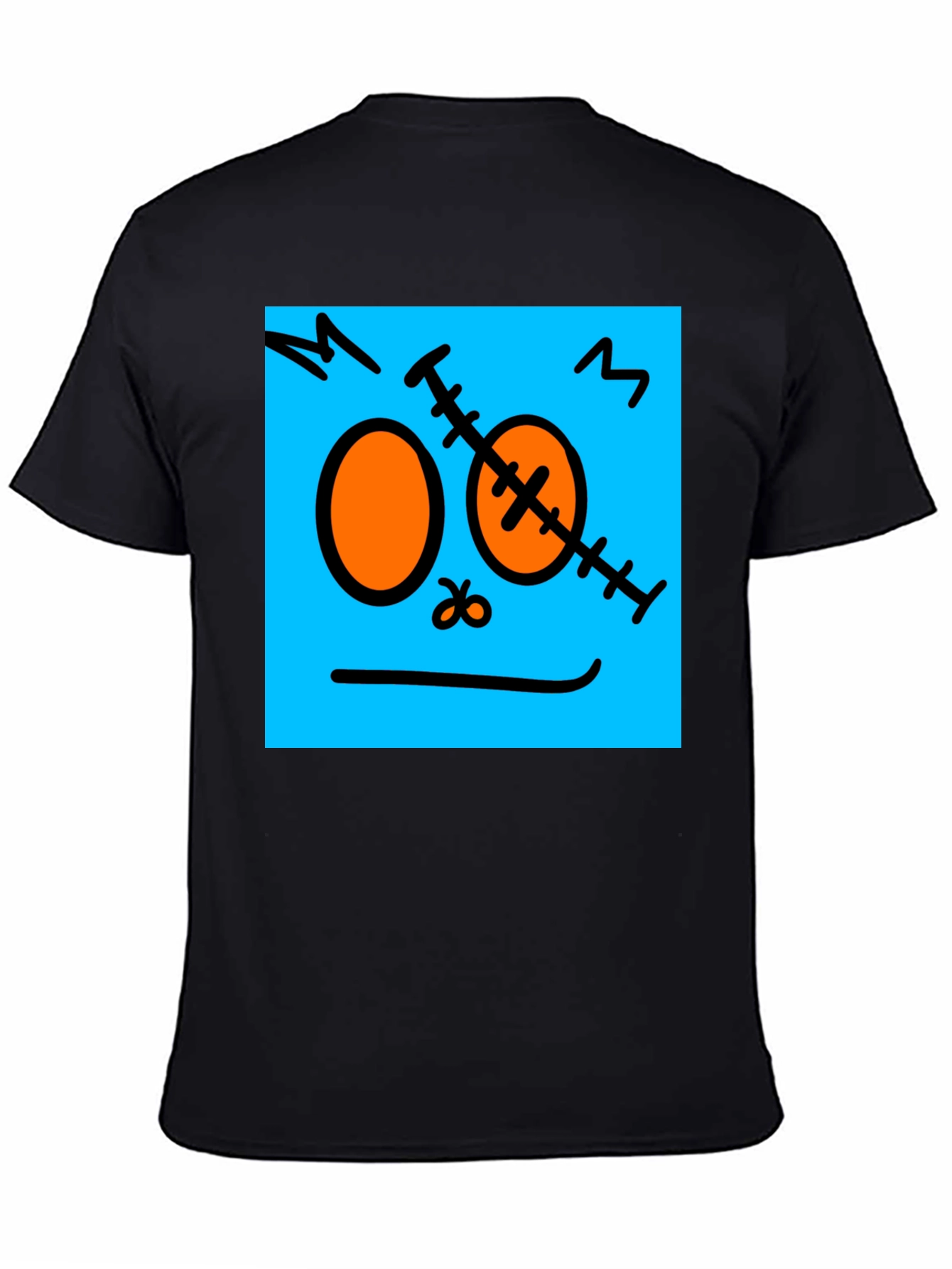 Black Frankenstein Face Graphic Tee - Black Cotton Casual T-Shirt view 4