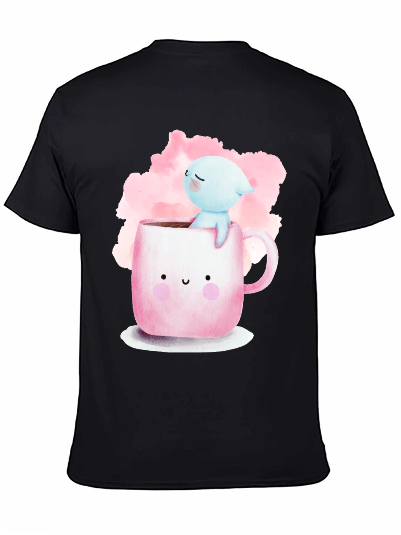 Black Cute Cartoon Cat in Mug Graphic Tee - Black view 4
