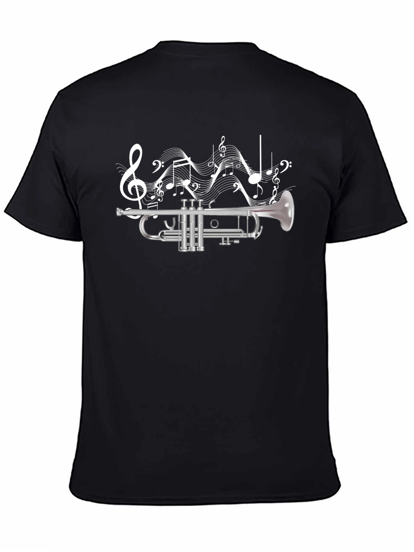 Black Trumpet & Music Notes Graphic T-Shirt view 4