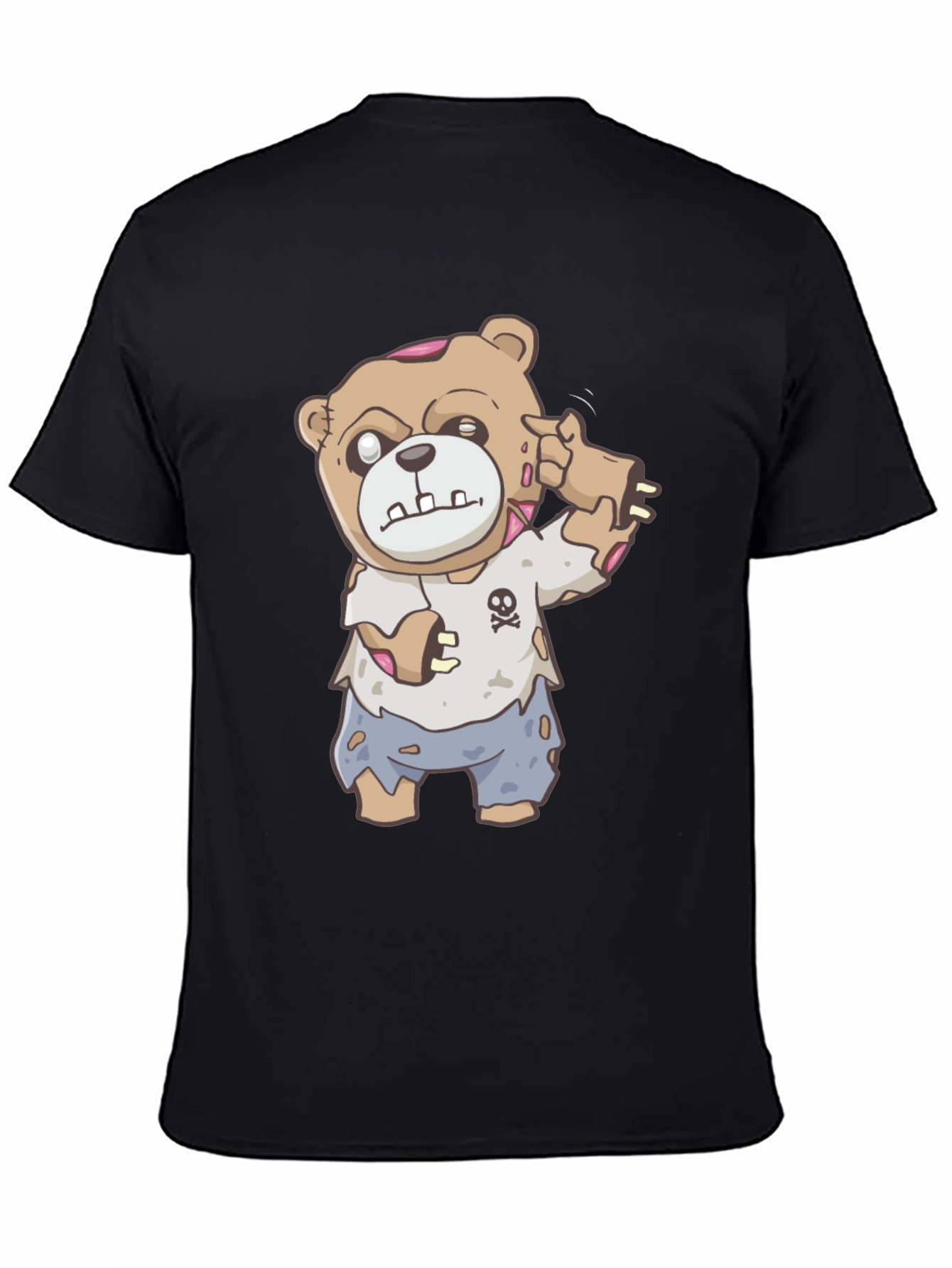 Black Zombie Teddy Bear Graphic T-Shirt - Halloween Style view 4