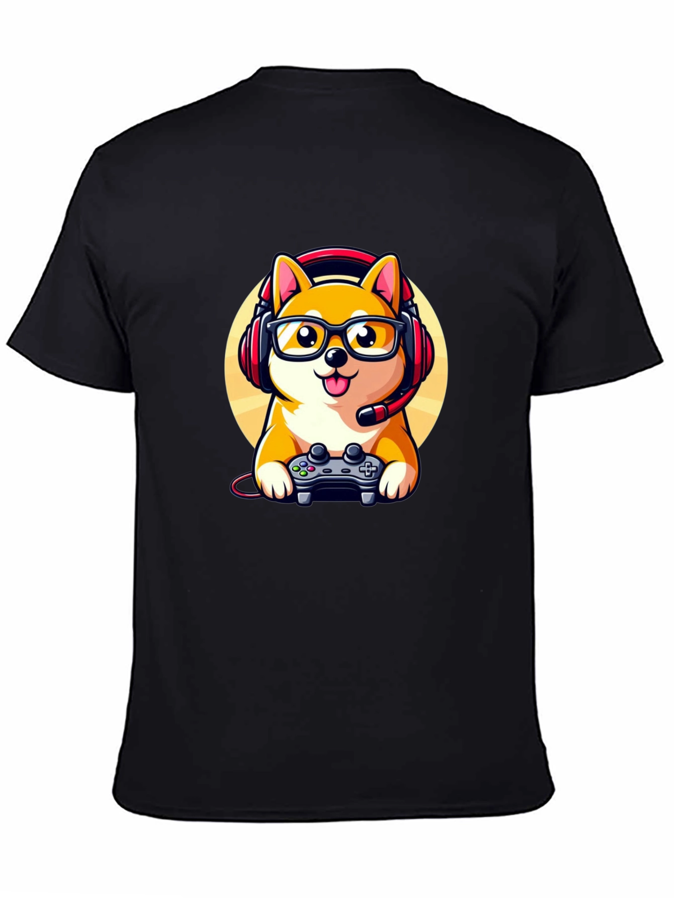 Black Gamer Dog T-Shirt: Shiba Inu with Headset view 4