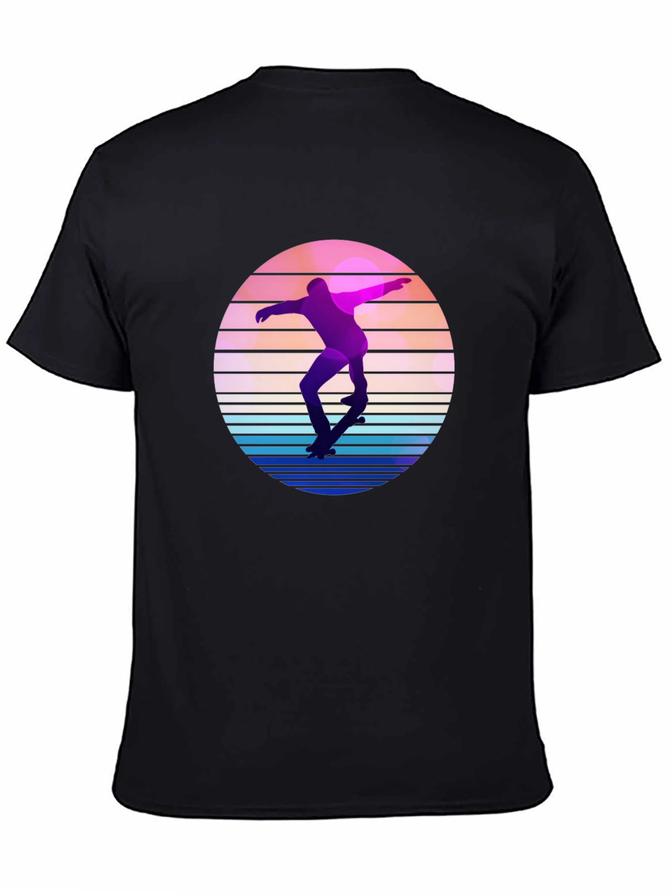 Black Retro Skateboarder Graphic Tee - Cool Sunset Design view 4