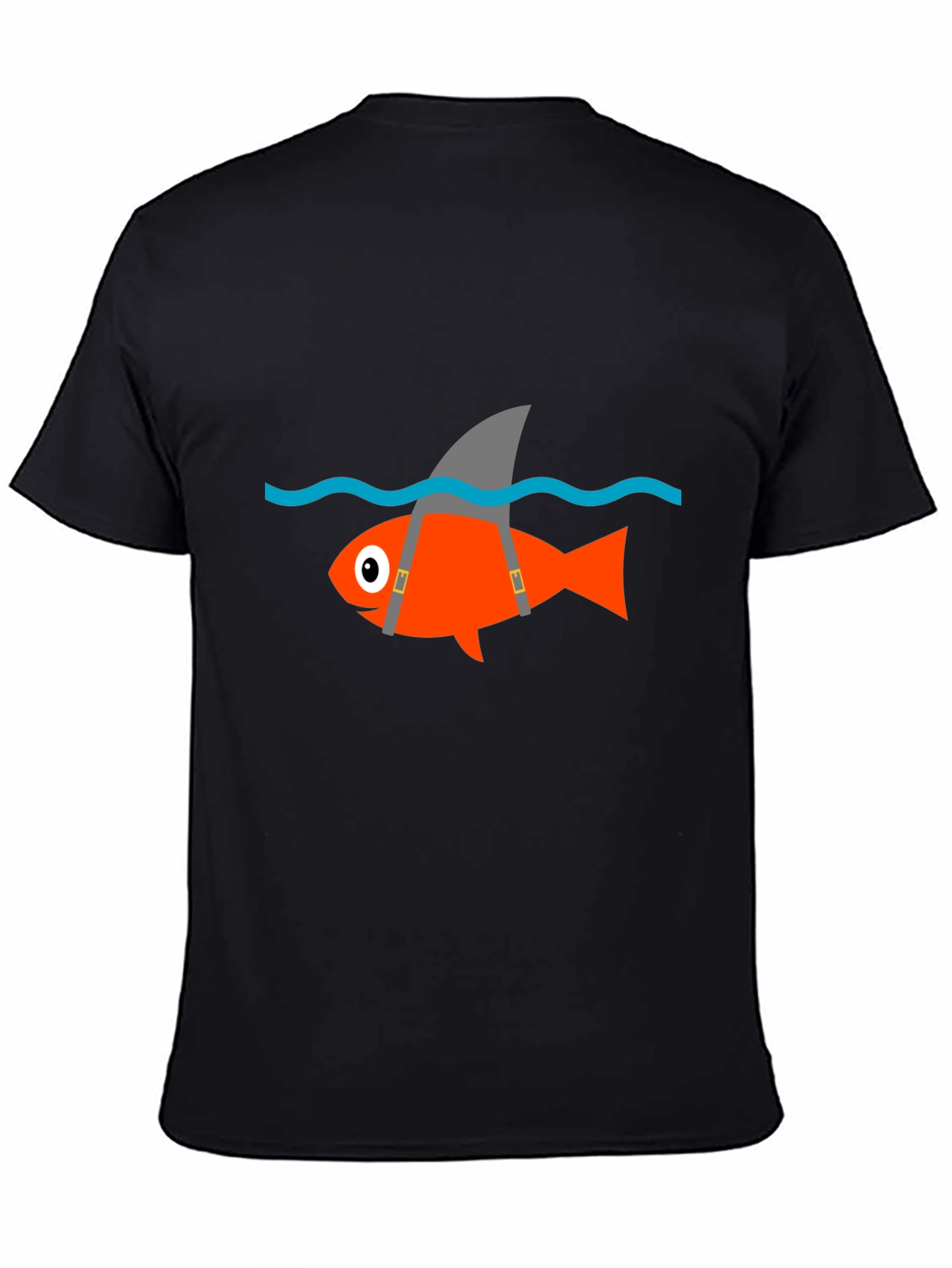 Black Funny Fish Shark Fin T-Shirt - Black Cotton Tee view 4