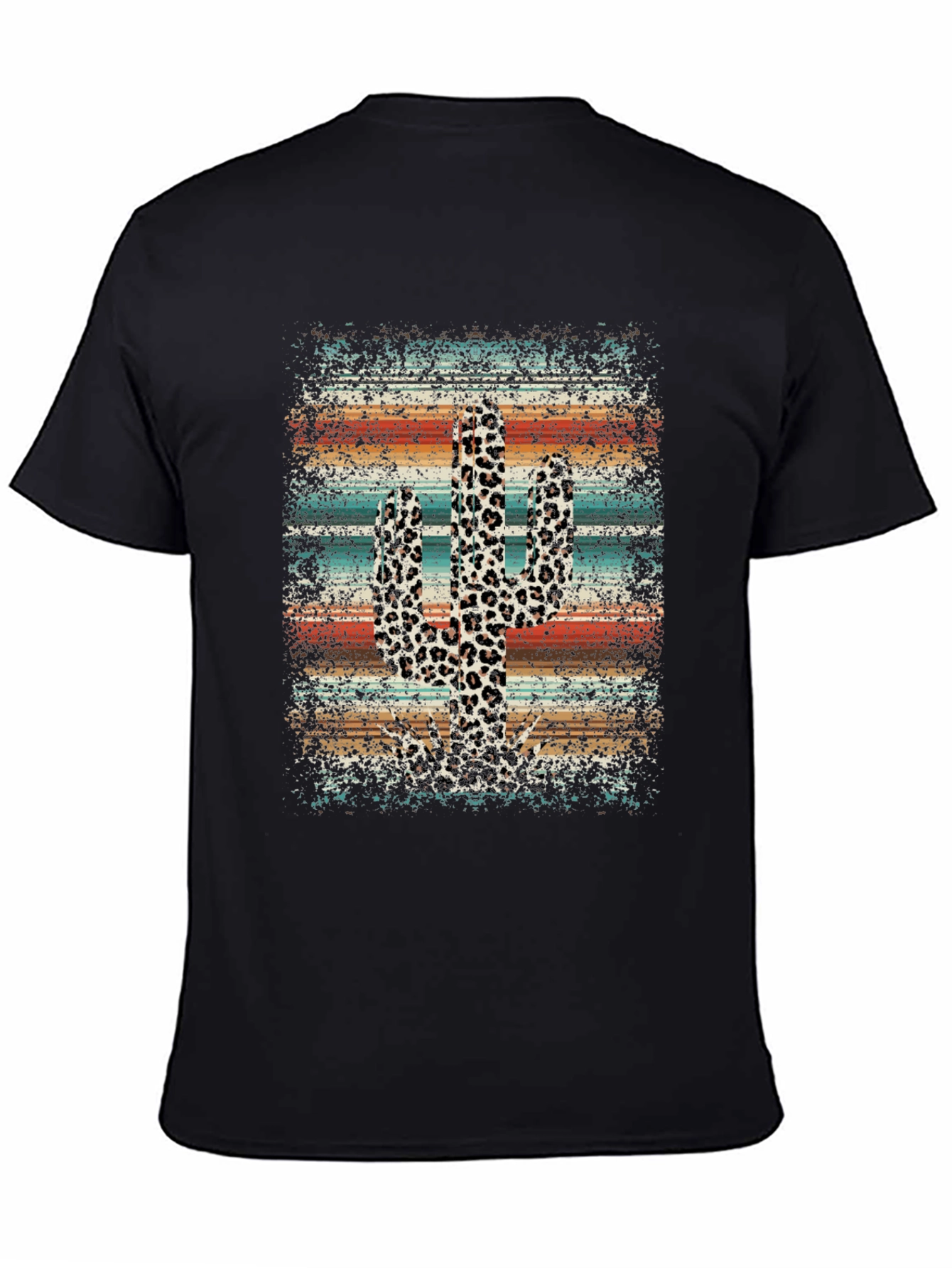 Black Cactus Leopard Print T-Shirt - Western Style Tee view 4