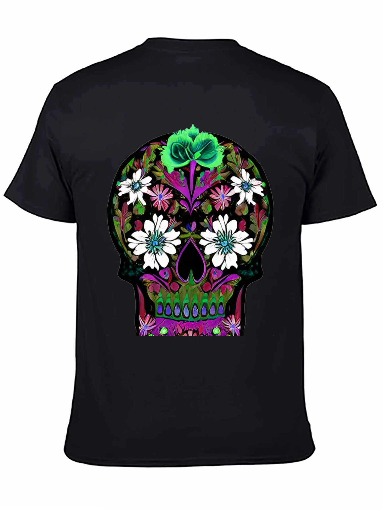 Black Floral Skull Graphic T-Shirt view 4