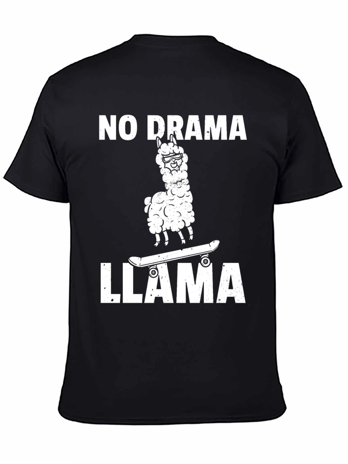 Black No Drama Llama T-Shirt - Skateboard Graphic view 4