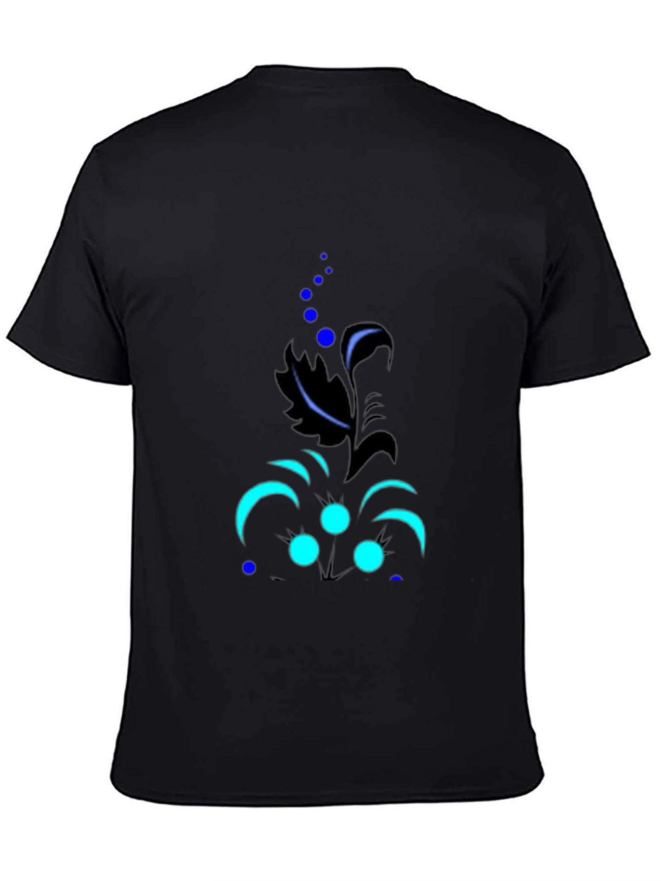 Black Men's Black Tee with Abstract Floral Design view 4