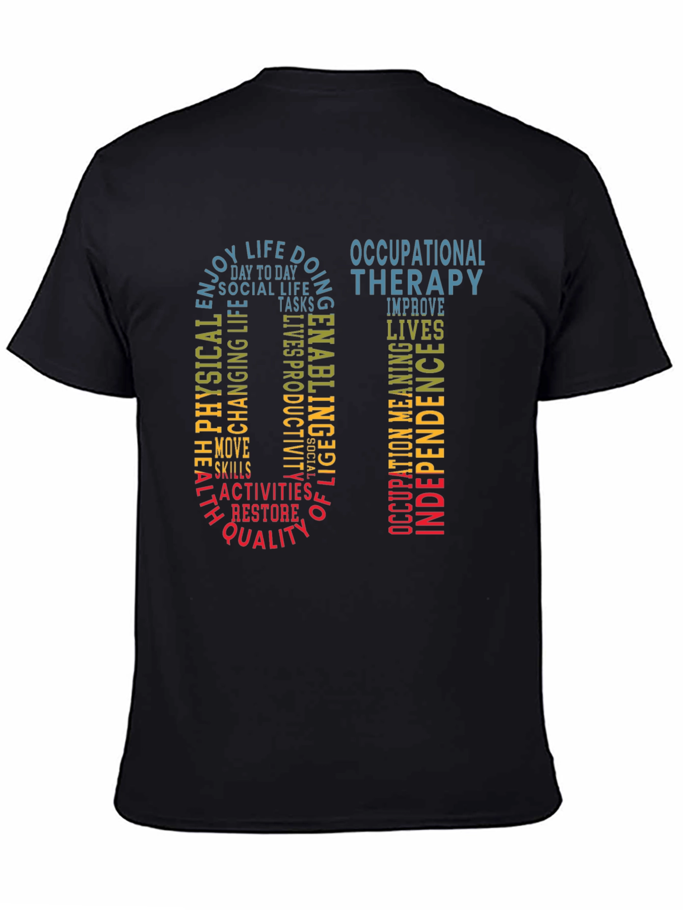 Black Occupational Therapy Word Art T-Shirt view 4