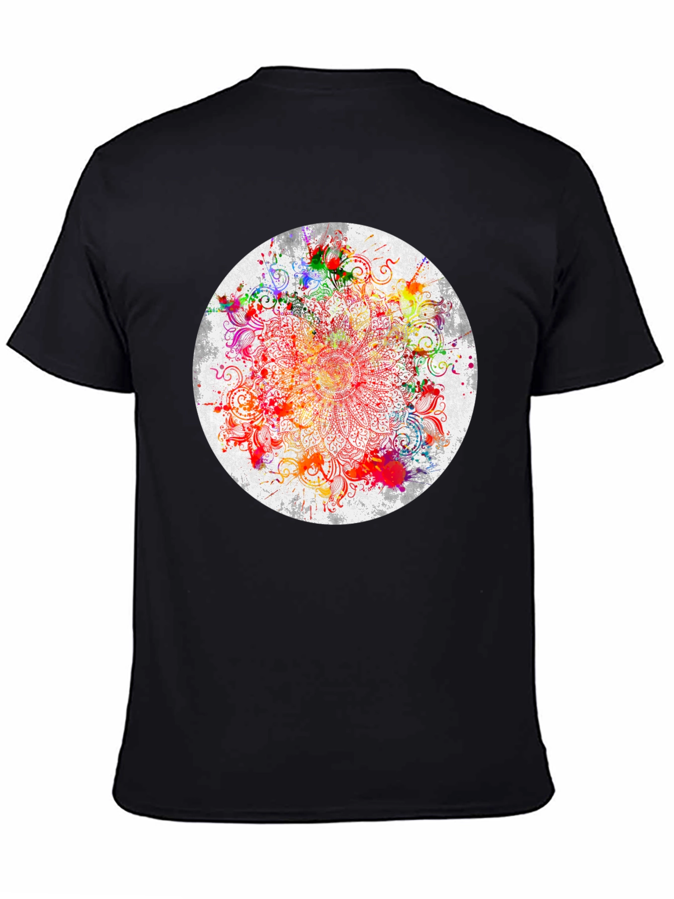 Black Vibrant Mandala Graphic T-Shirt view 4