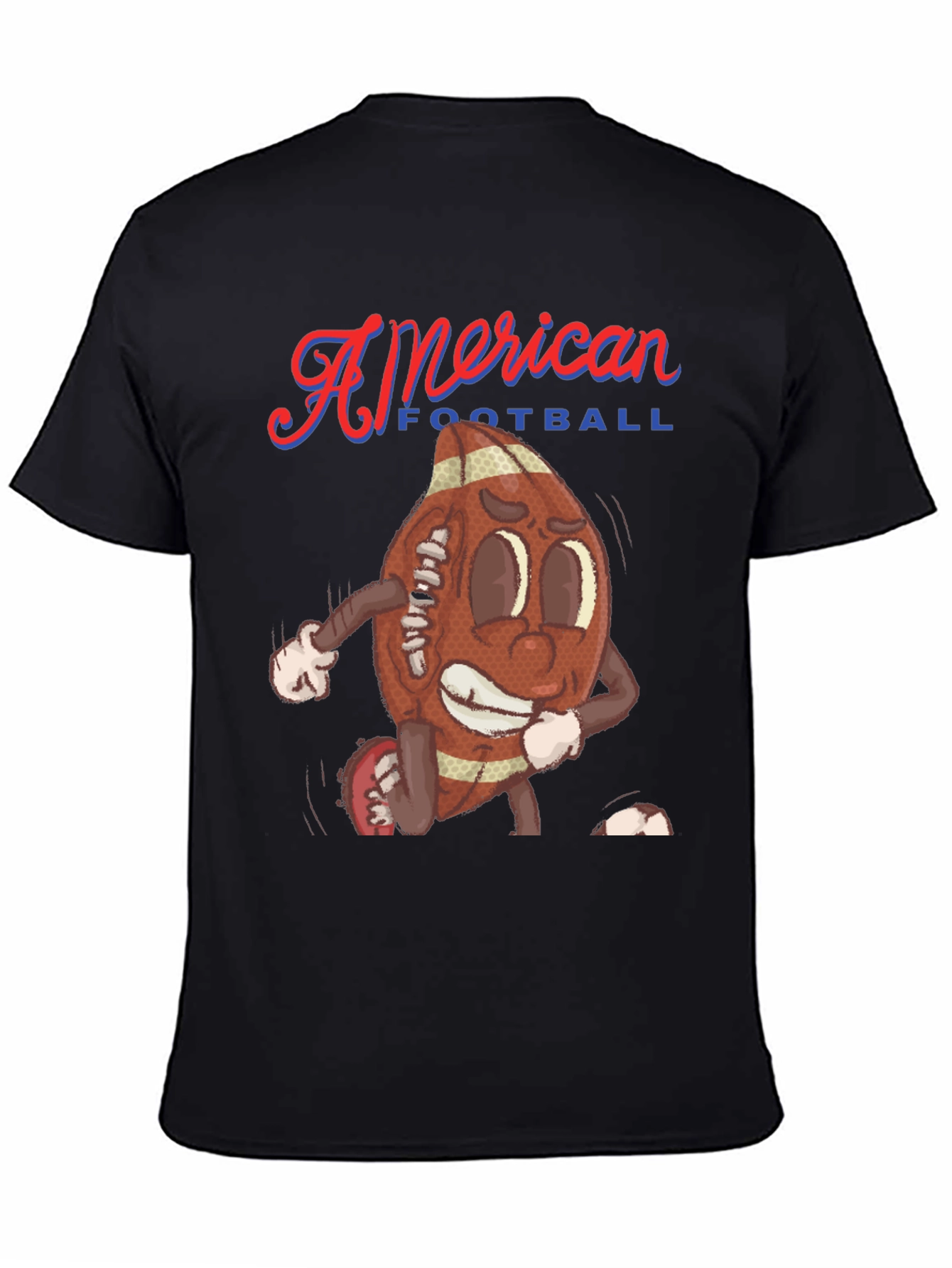 Black American Football Cartoon Tee view 4