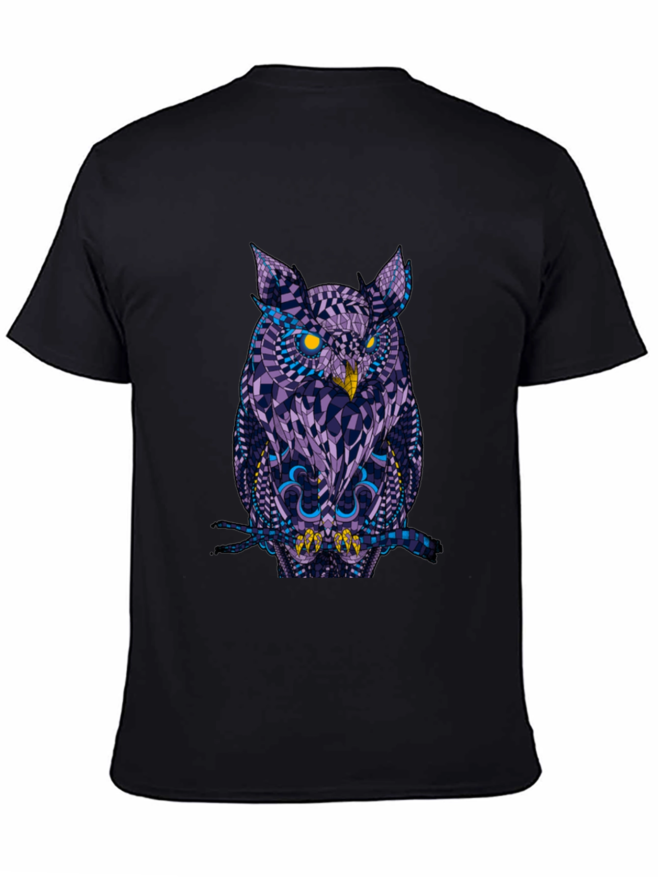 Black Geometric Owl Graphic Tee - Black Cotton view 4