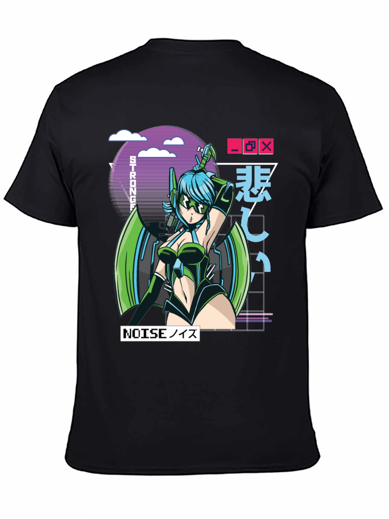 Black Anime Girl Graphic T-Shirt - Black Cotton Tee view 4