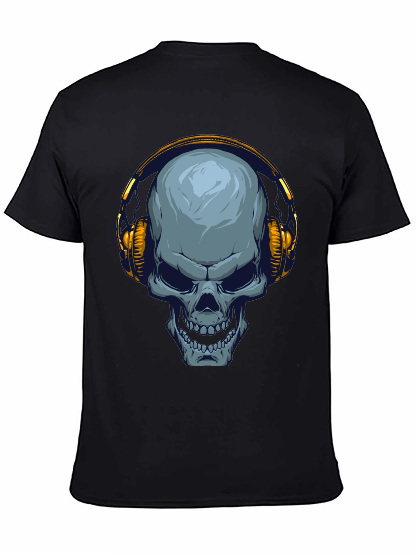 Black Skull with Headphones Graphic T-Shirt view 4