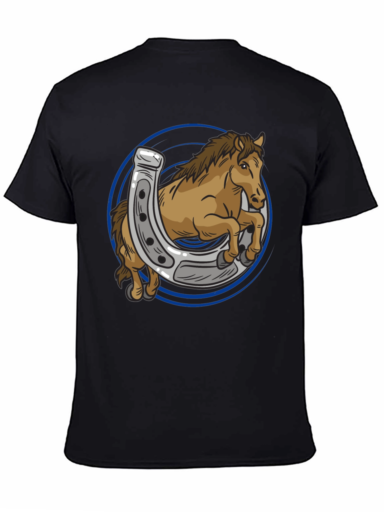 Black Horse and Horseshoe Graphic T-Shirt view 4