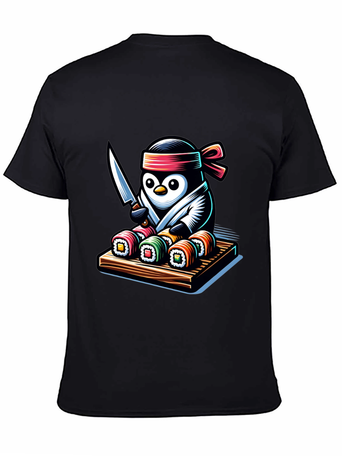 Black Sushi Chef Penguin T-Shirt - Unique Design view 4