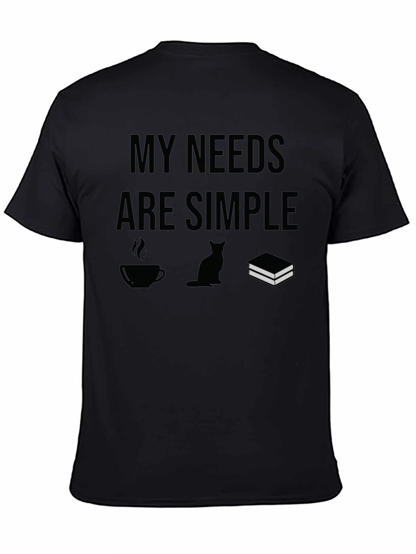 Black My Needs Are Simple T-Shirt: Coffee, Cat, Books view 4