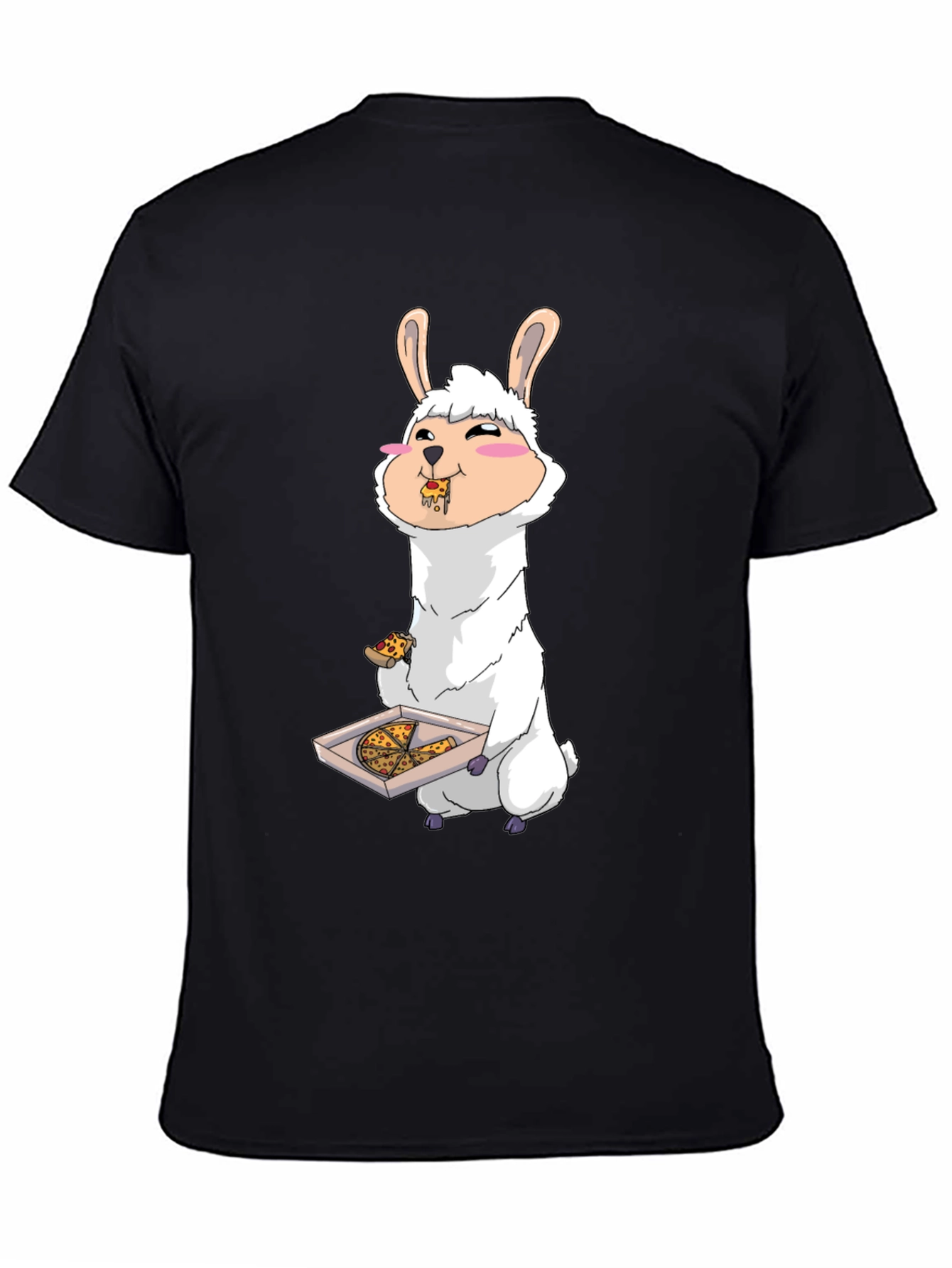 Black Llama Eating Pizza T-Shirt view 4