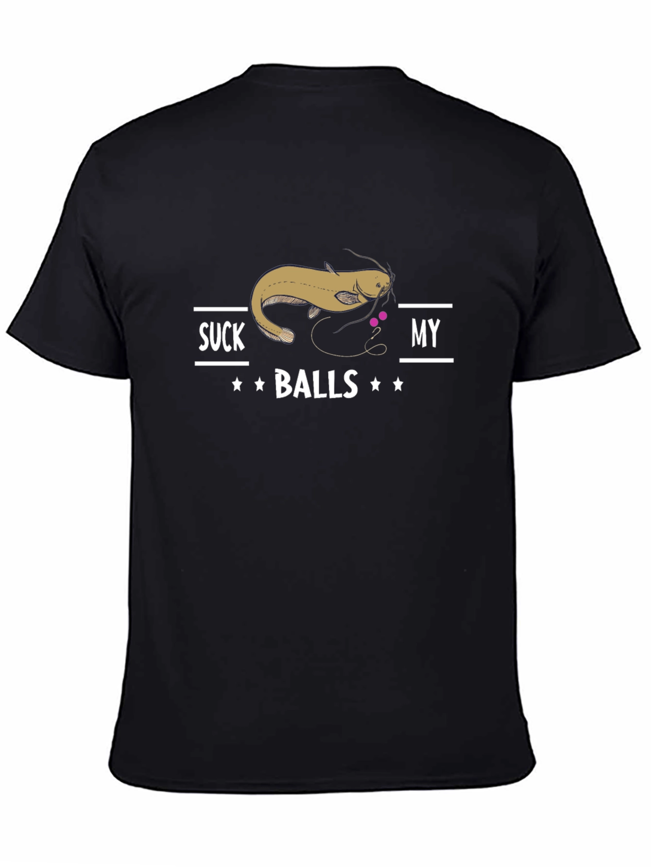 Black Suck My Balls Funny Catfish T-Shirt view 4